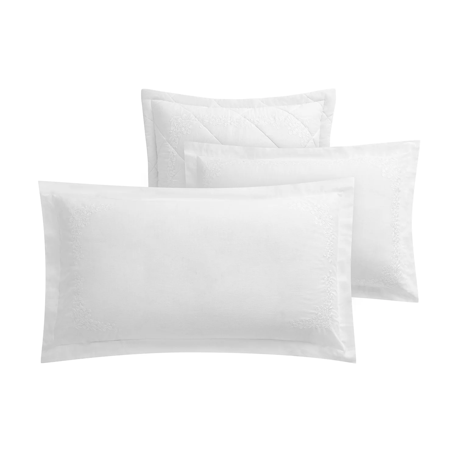 Esmeralda White Floral Embroidered Linen Blend King Size Oxford Pillowcases - Pair - Image 5