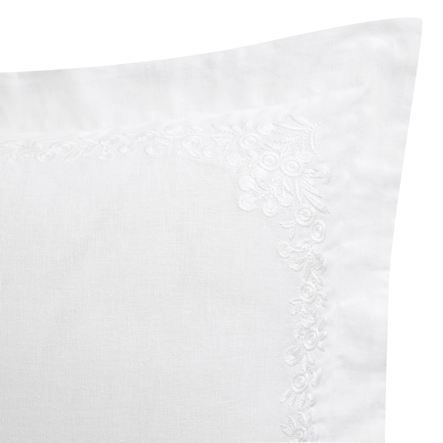 Esmeralda White Floral Embroidered Linen Blend Regular Oxford Pillowcases - Pair - Image 5