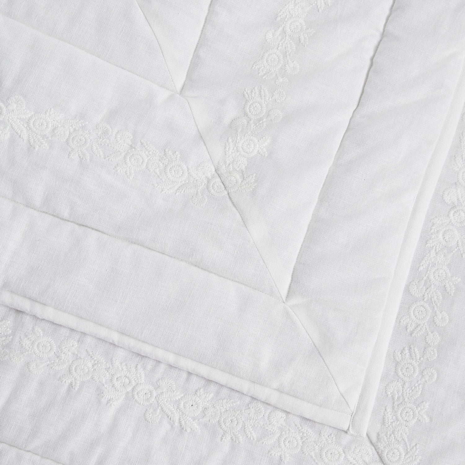 Esmeralda White Floral Embroidered Quilted Linen Blend Bedspread - Image 10