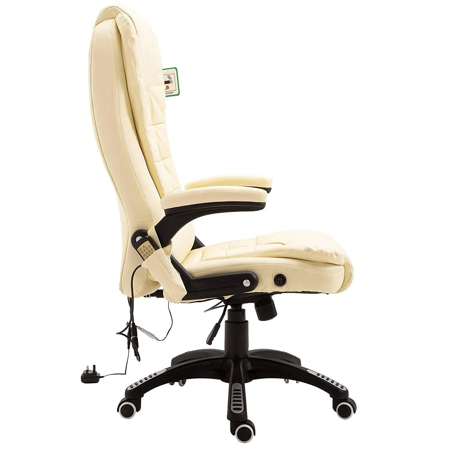 Executive Recline Padded Swivel Office Chair with Vibrating Massage Function, MM17 Cream - Image 4