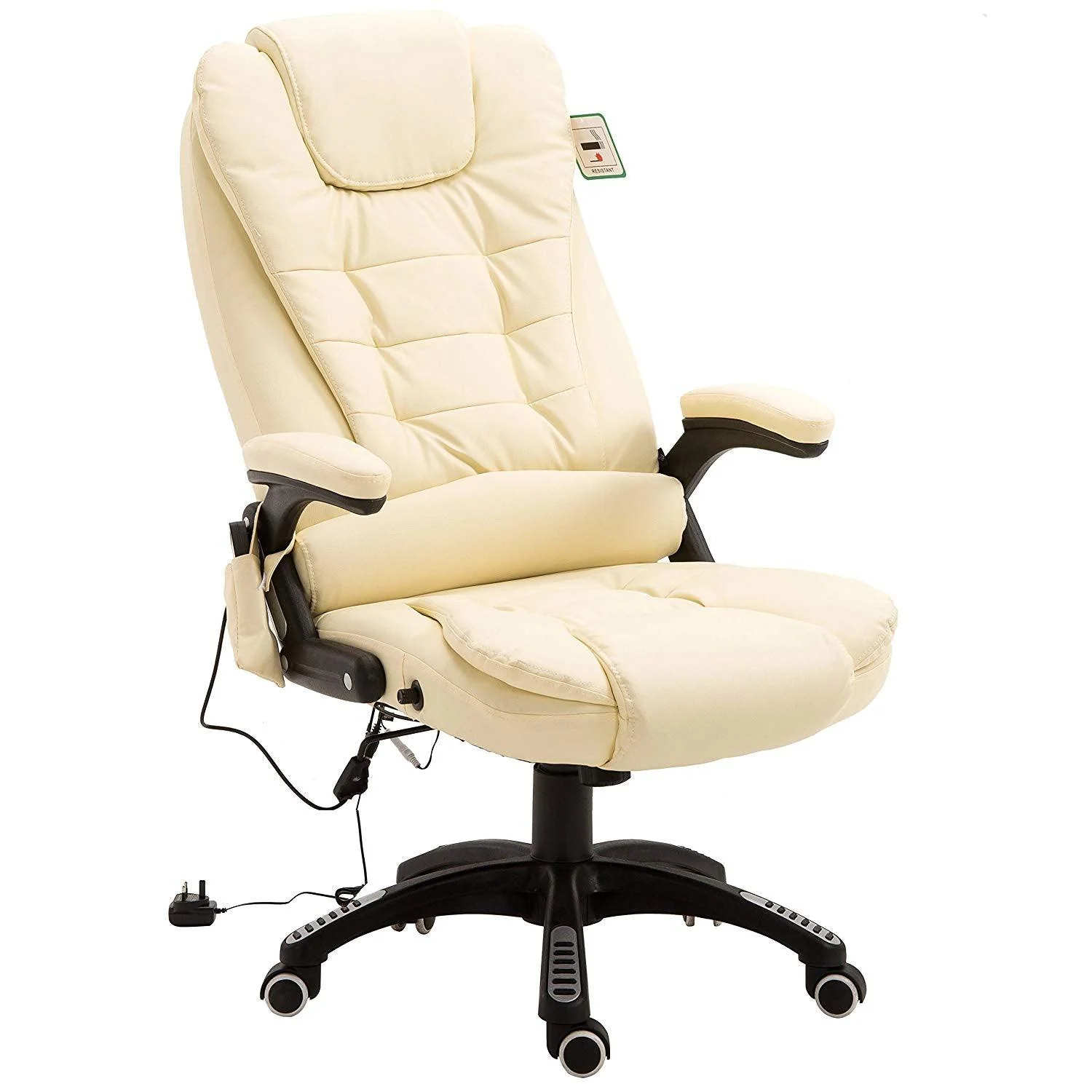 Executive Recline Padded Swivel Office Chair with Vibrating Massage Function, MM17 Cream - Image 6