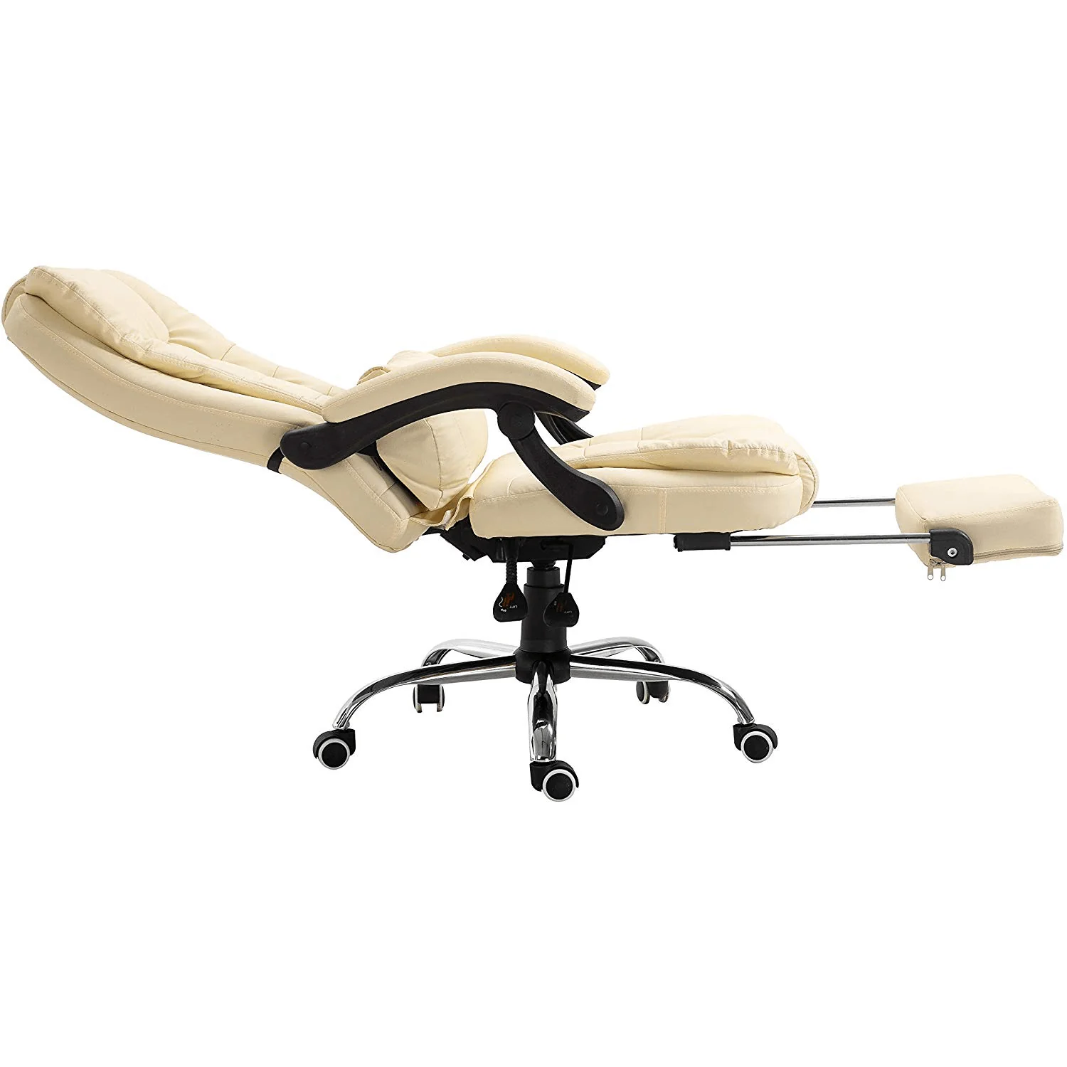 Executive Reclining Desk Chair with Footrest, Headrest and Lumbar Cushion, Cream PU Leather - Image 7