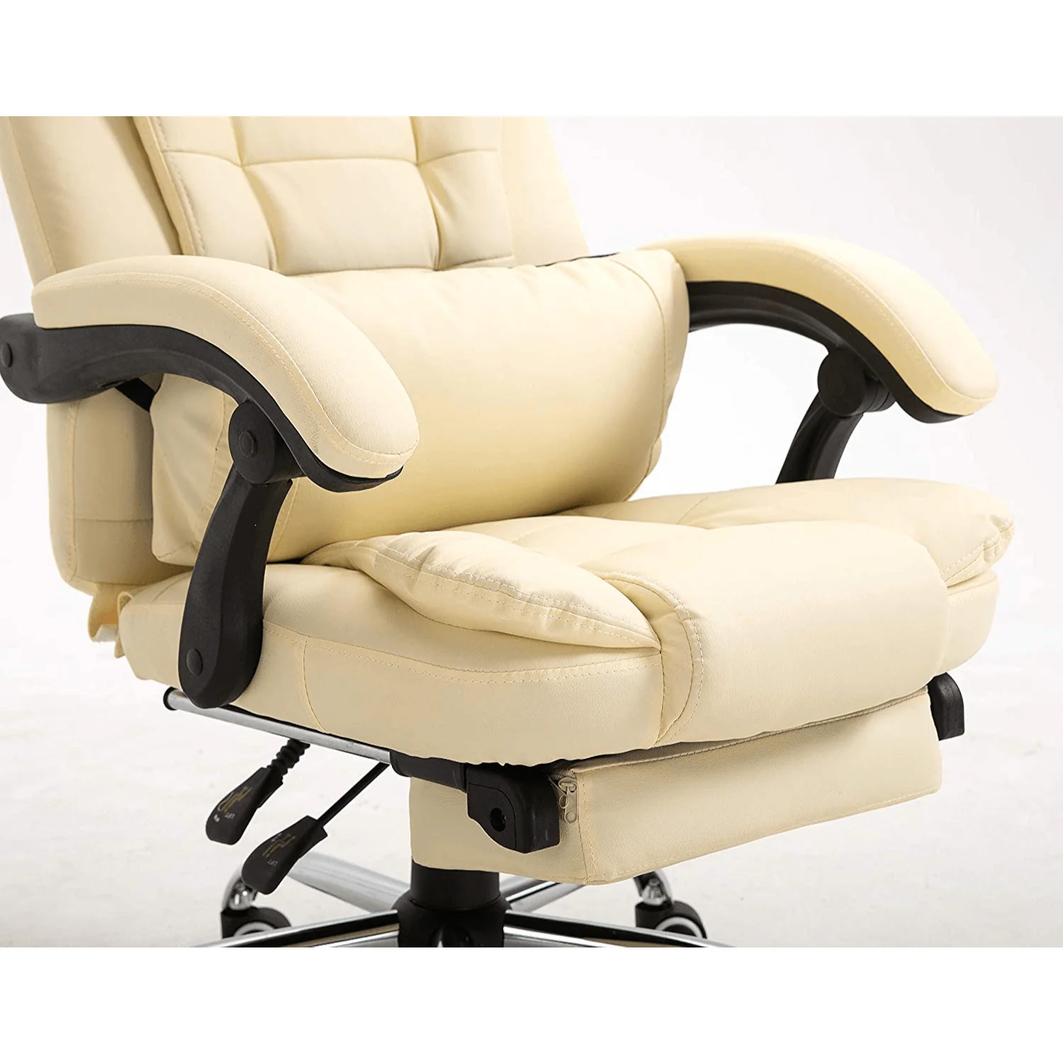 Executive Reclining Desk Chair with Footrest, Headrest and Lumbar Cushion, Cream PU Leather - Image 8
