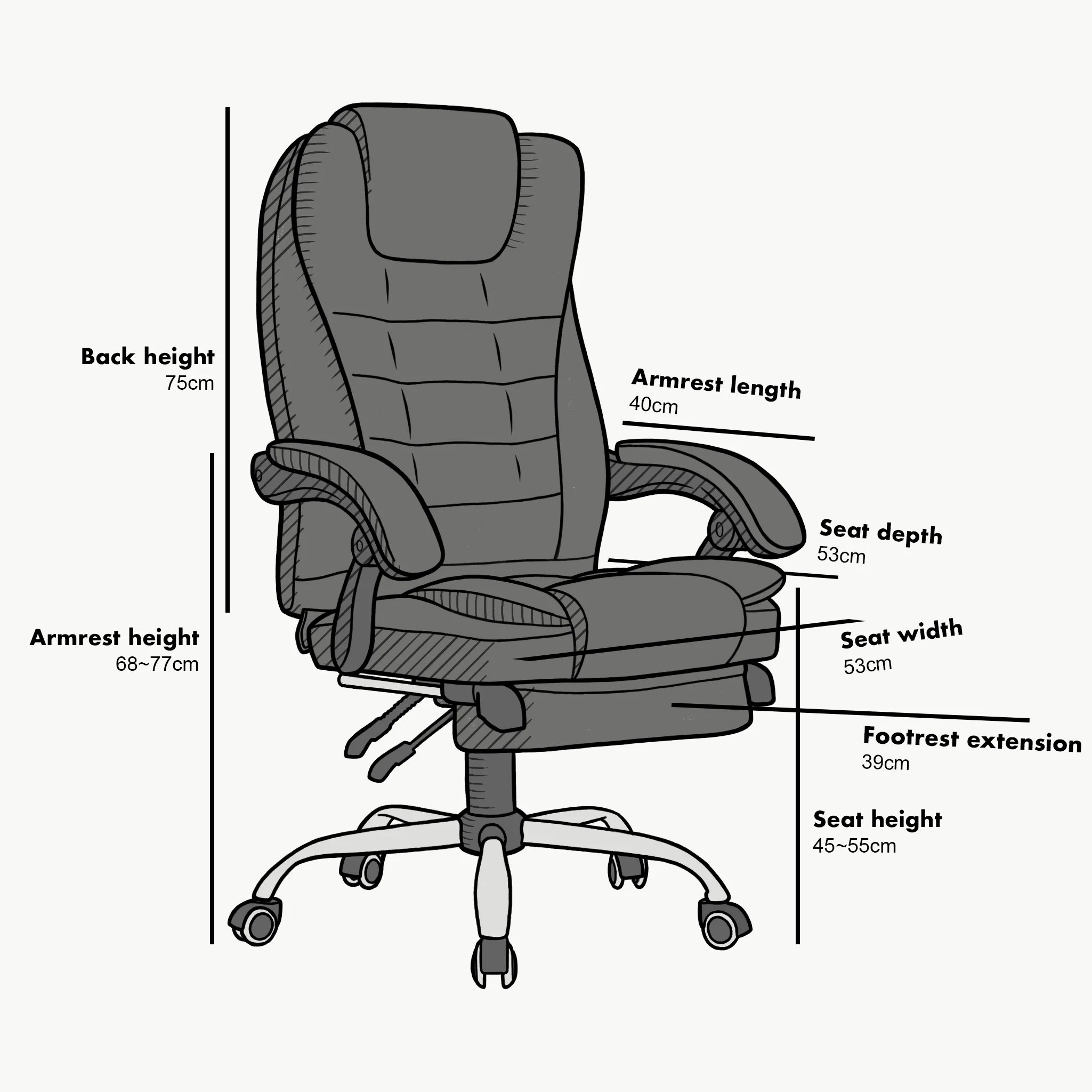 Executive Reclining Desk Chair with Footrest, Headrest and Lumbar Cushion, Cream PU Leather - Image 3