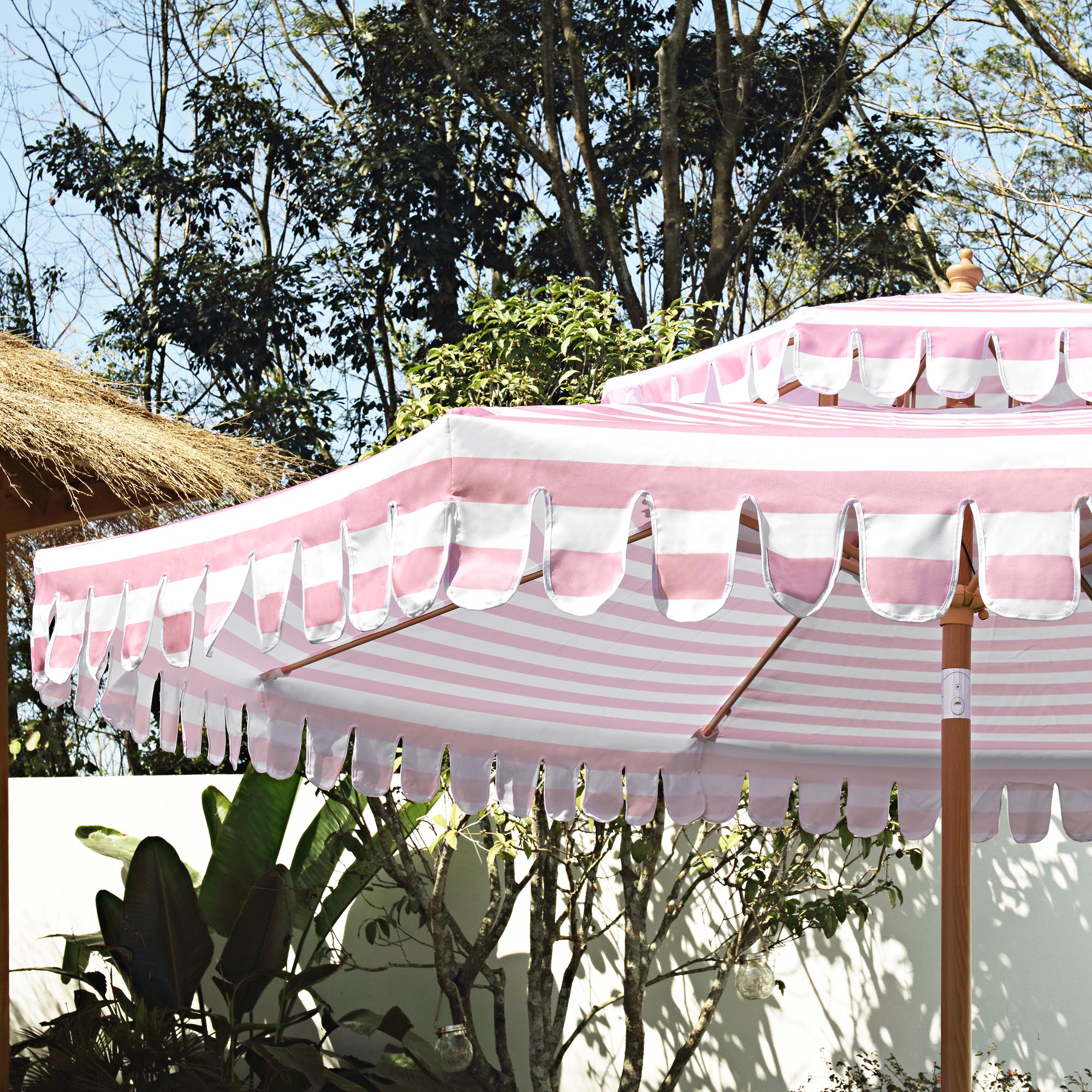 Fabienne Pink and White Striped 3M Double Top Crank and Tilt Parasol - Image 3