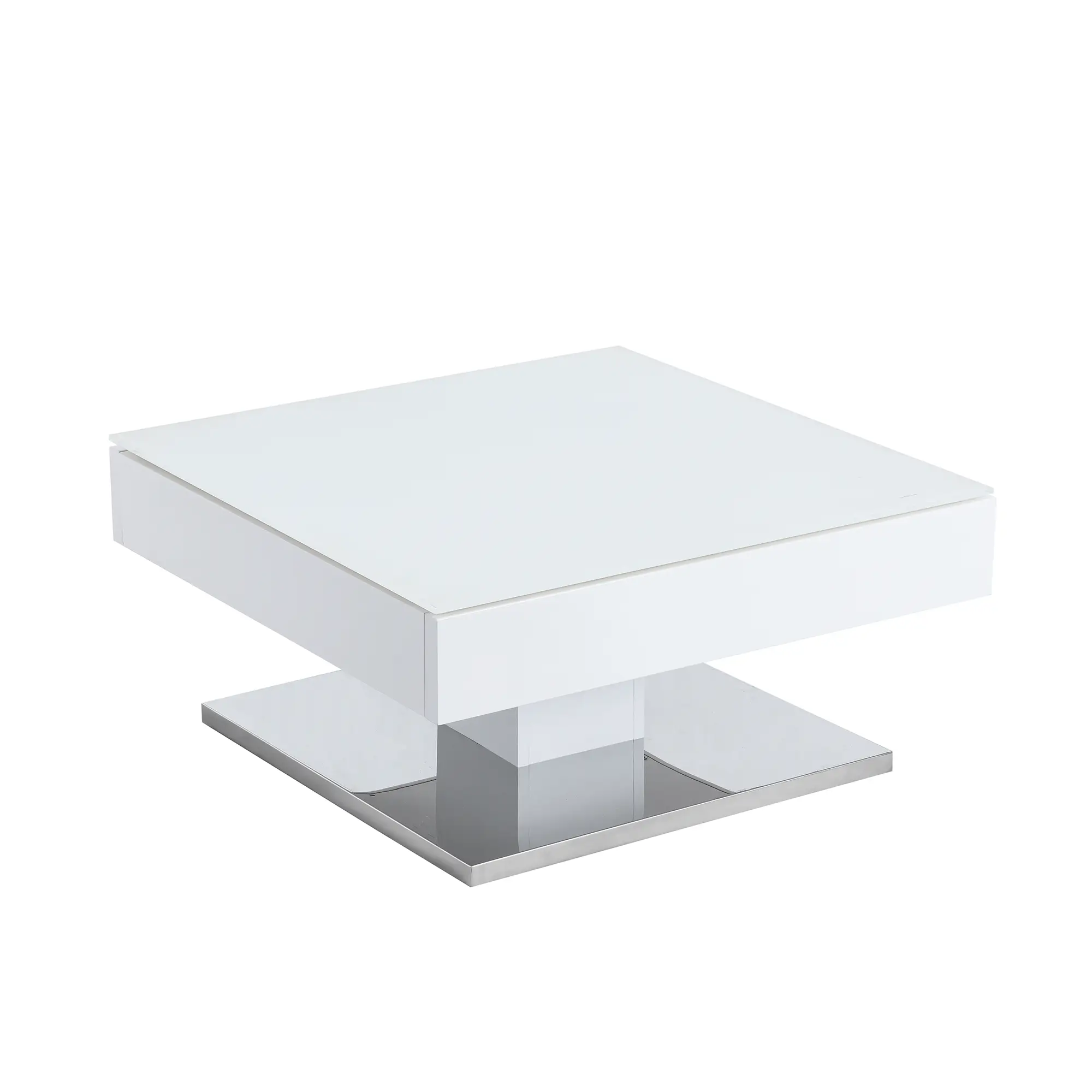 Finch White Swivel Frosted Glass Top Coffee Table with Stainless Steel Base - Image 3