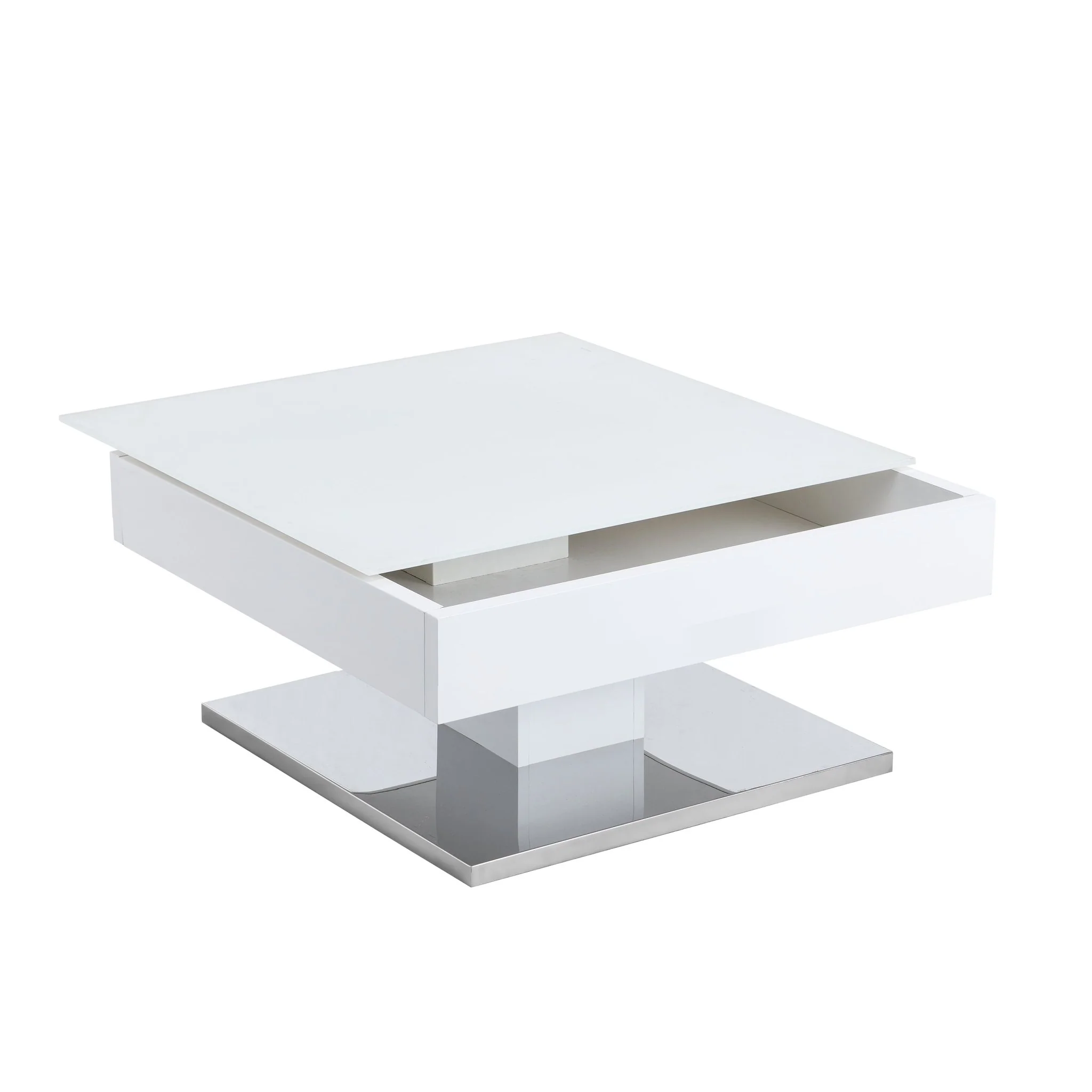 Finch White Swivel Frosted Glass Top Coffee Table with Stainless Steel Base - Image 8