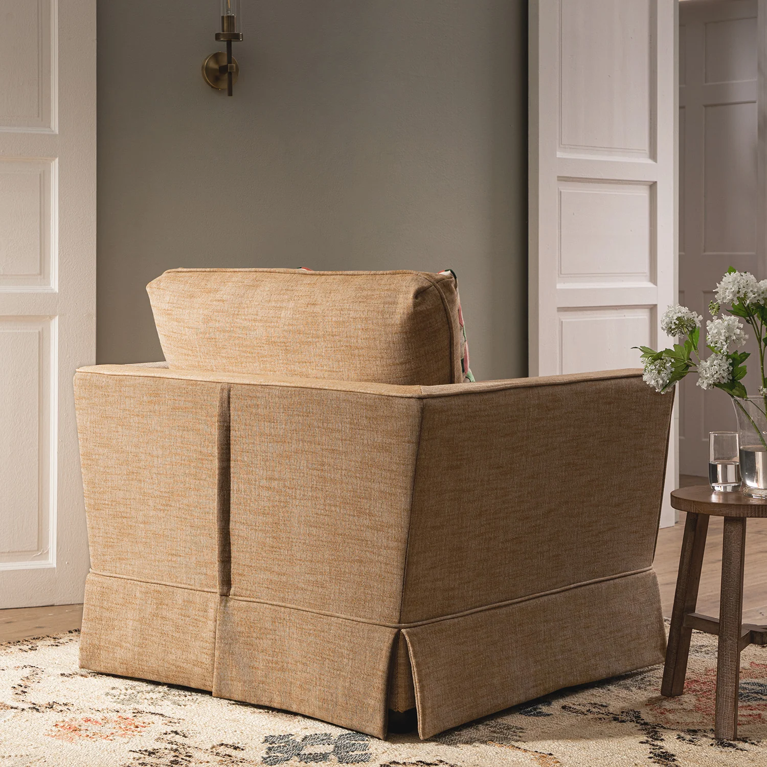 Fitz Skirted Armchair, Apricot Linen Blend - Image 3