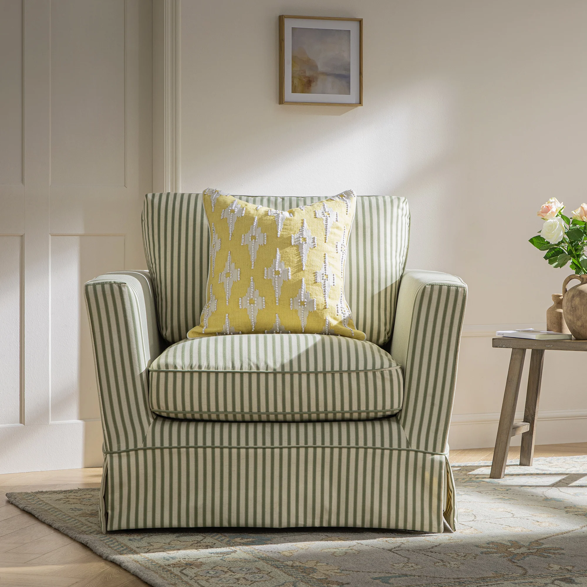 Fitz Skirted Armchair, Sage Striped Linen Blend - Image 3