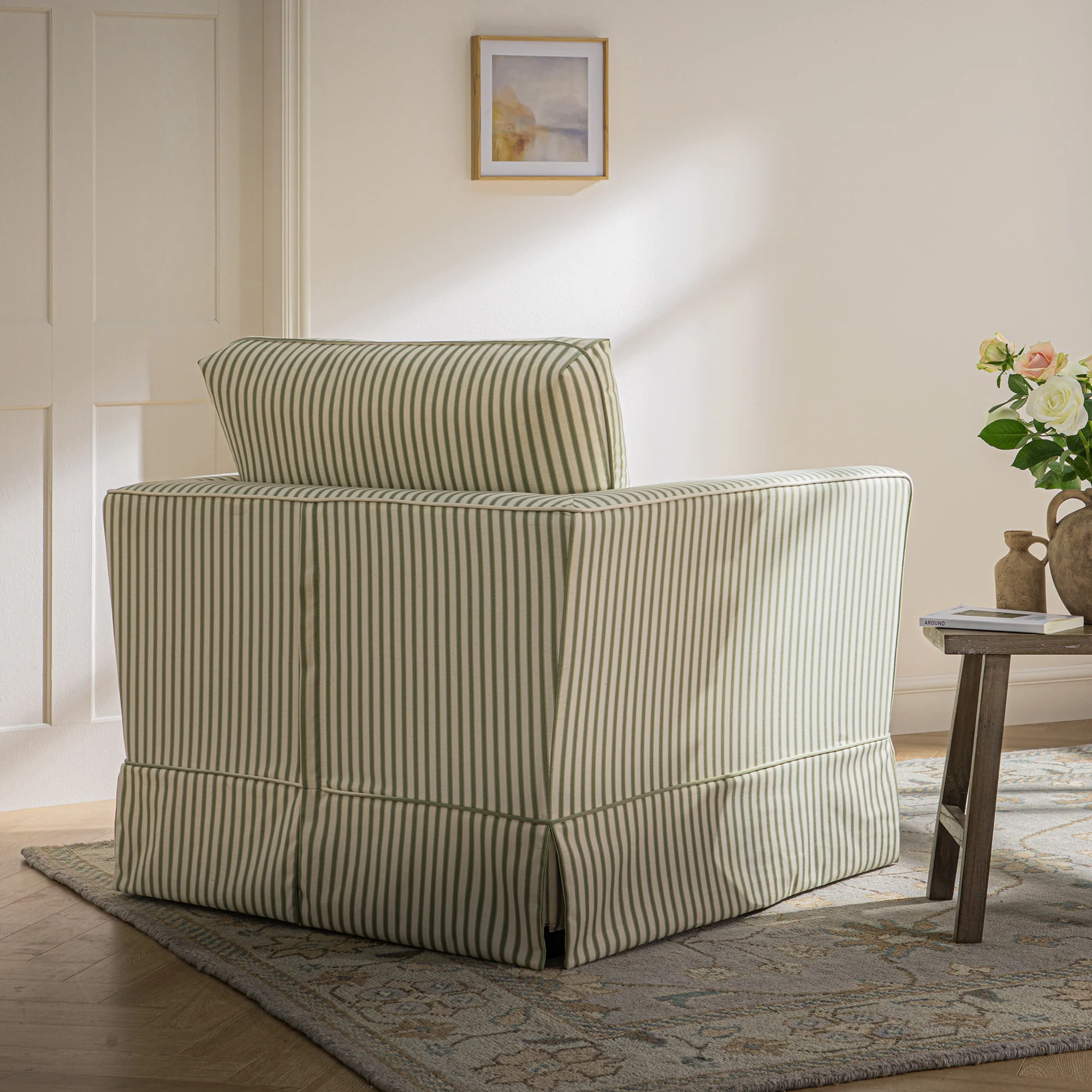 Fitz Skirted Armchair, Sage Striped Linen Blend - Image 4