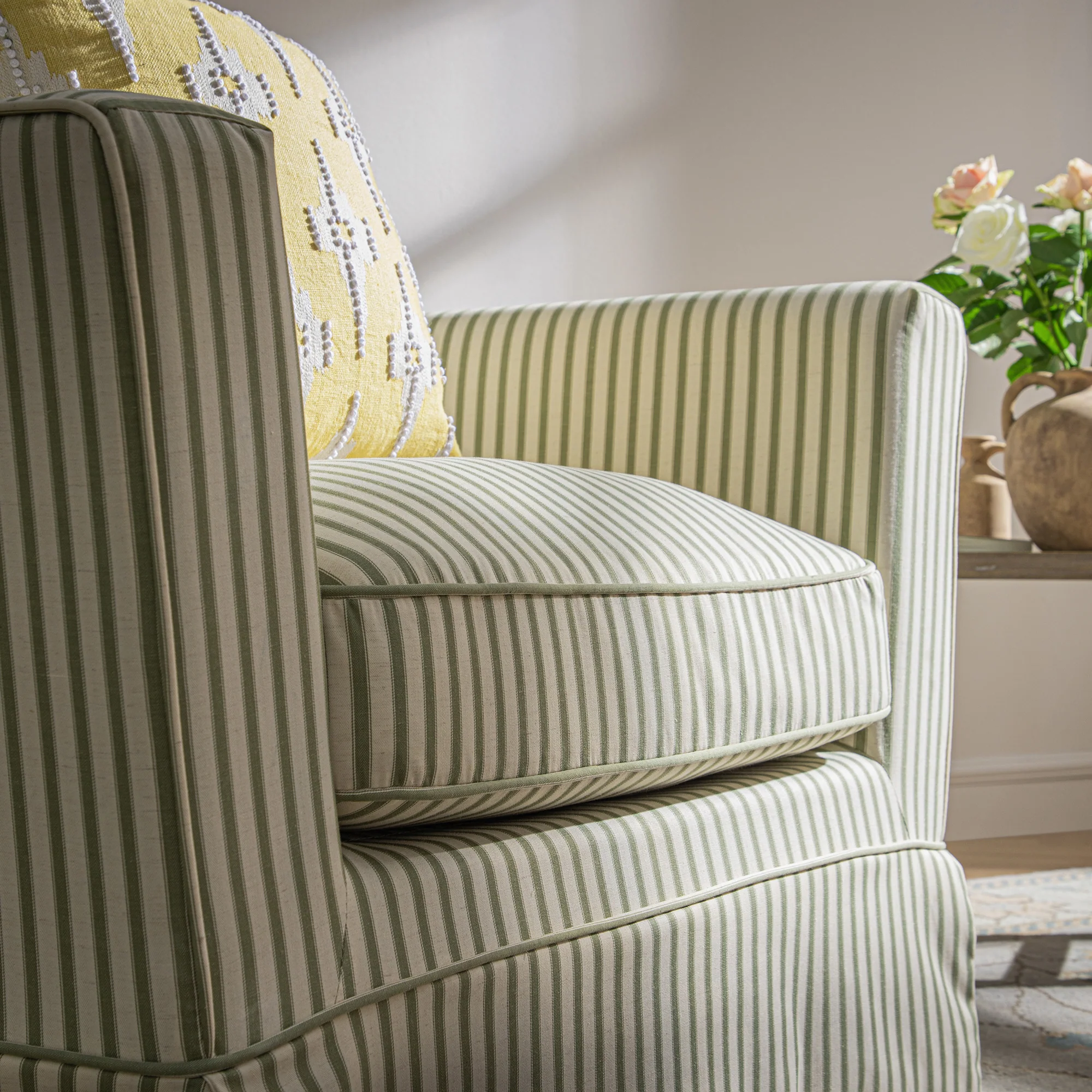 Fitz Skirted Armchair, Sage Striped Linen Blend - Image 5