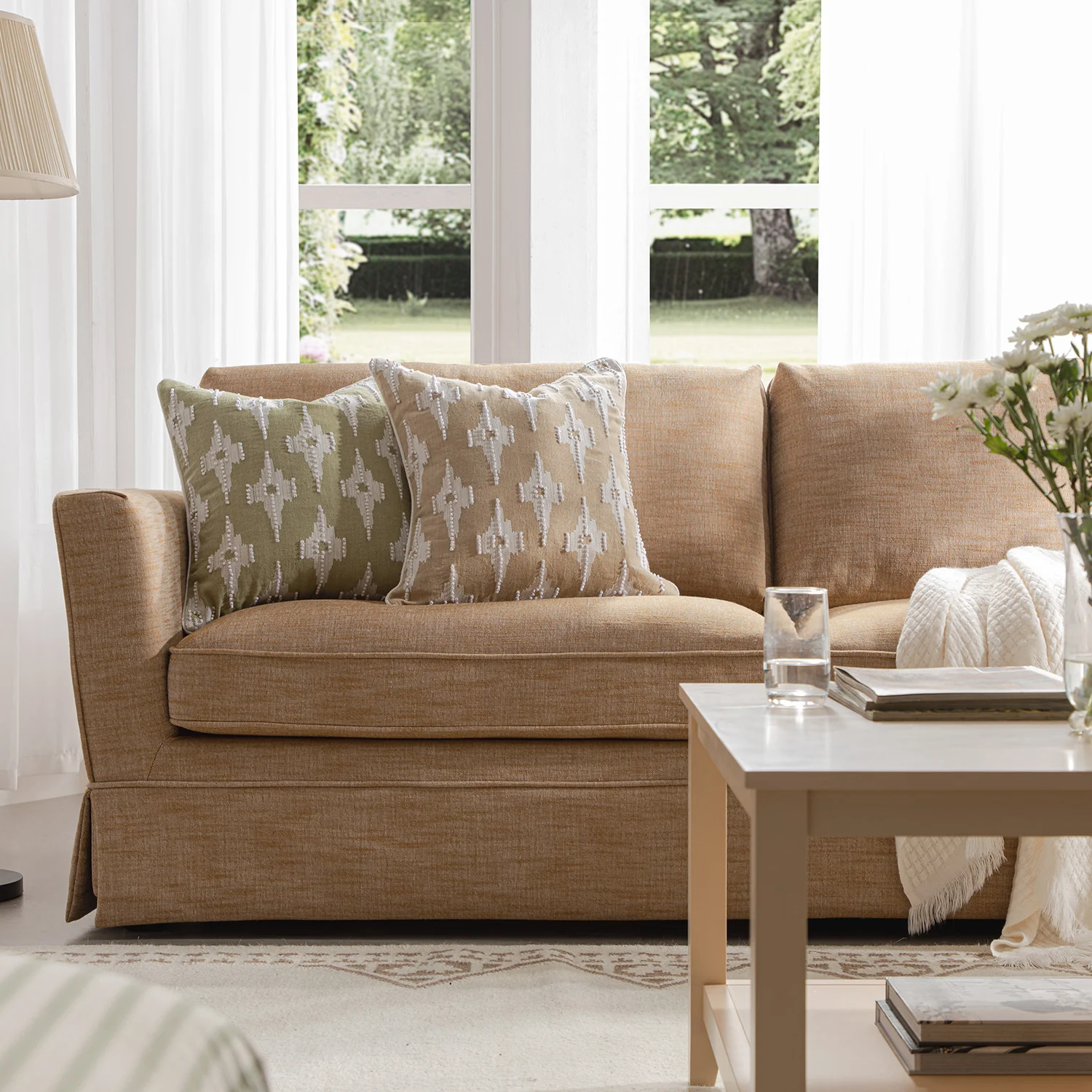 Fitz Skirted Large 3-Seater Sofa, Apricot Linen Blend - Image 3