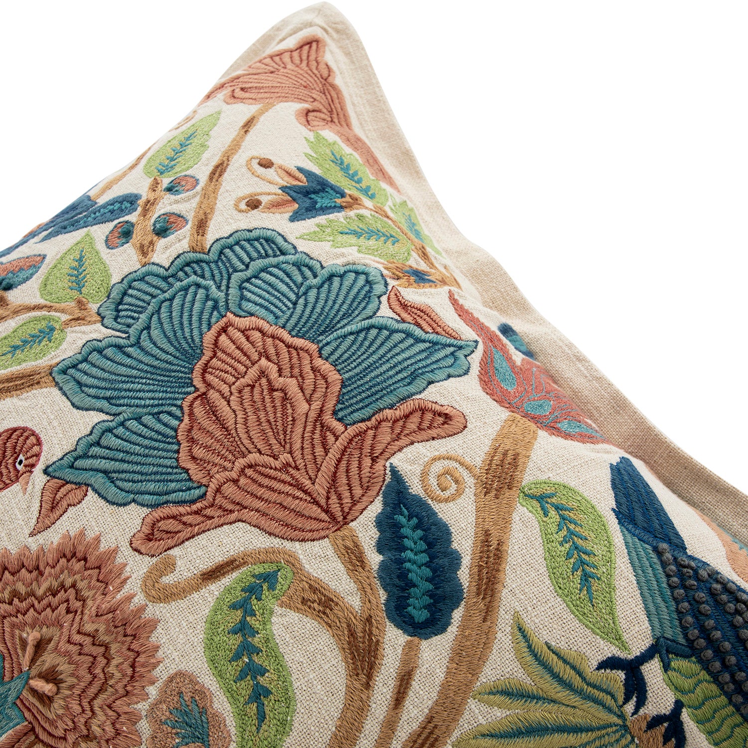 Flora & Fauna Hand Embroidered Birds Of Paradise Cushion - Image 3