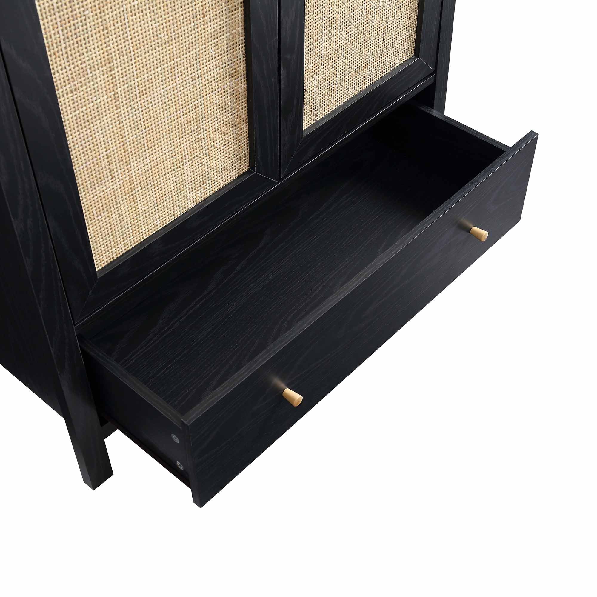 Frances Rattan Double Wardrobe with 1 Drawer, Black - Image 10