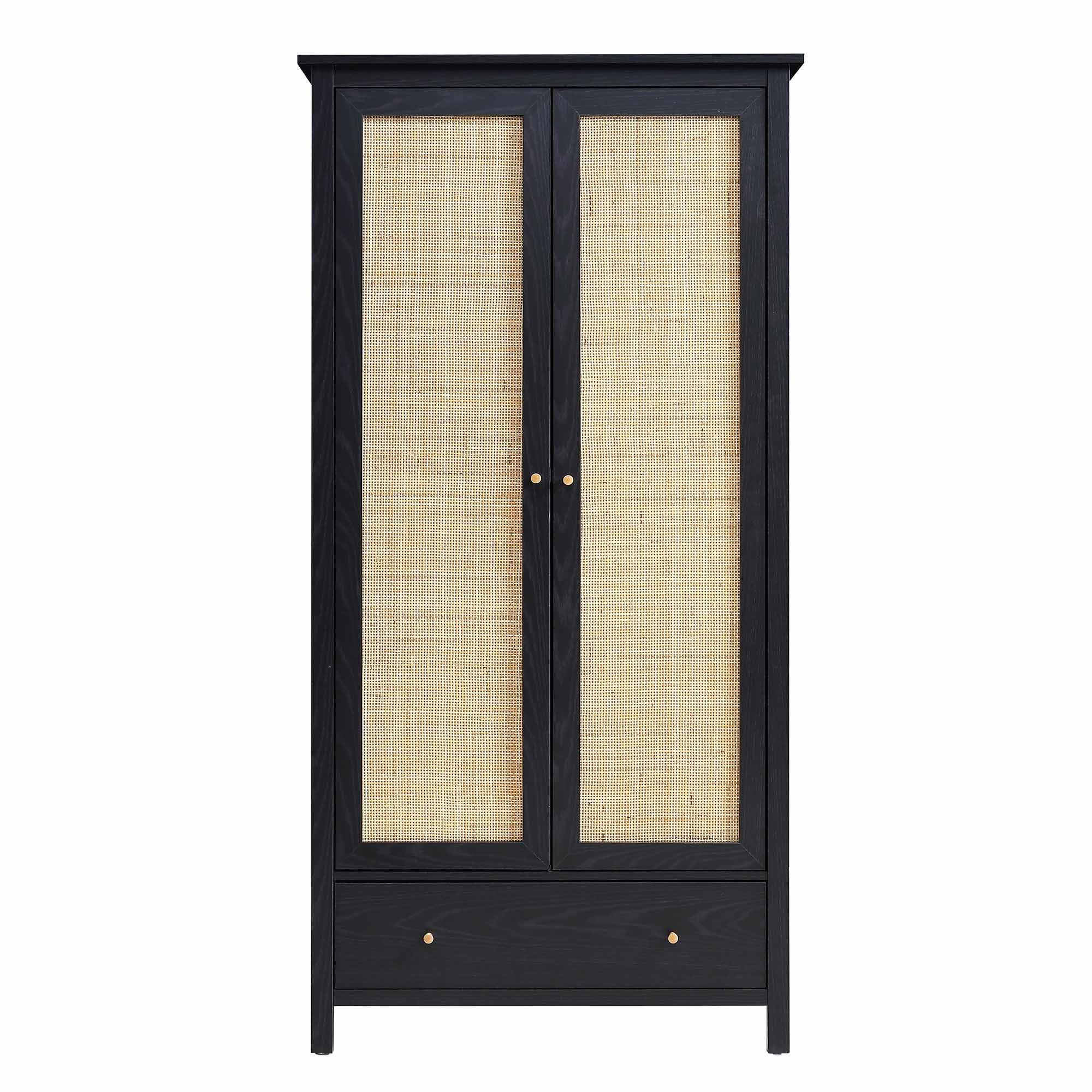 Frances Rattan Double Wardrobe with 1 Drawer, Black - Image 4
