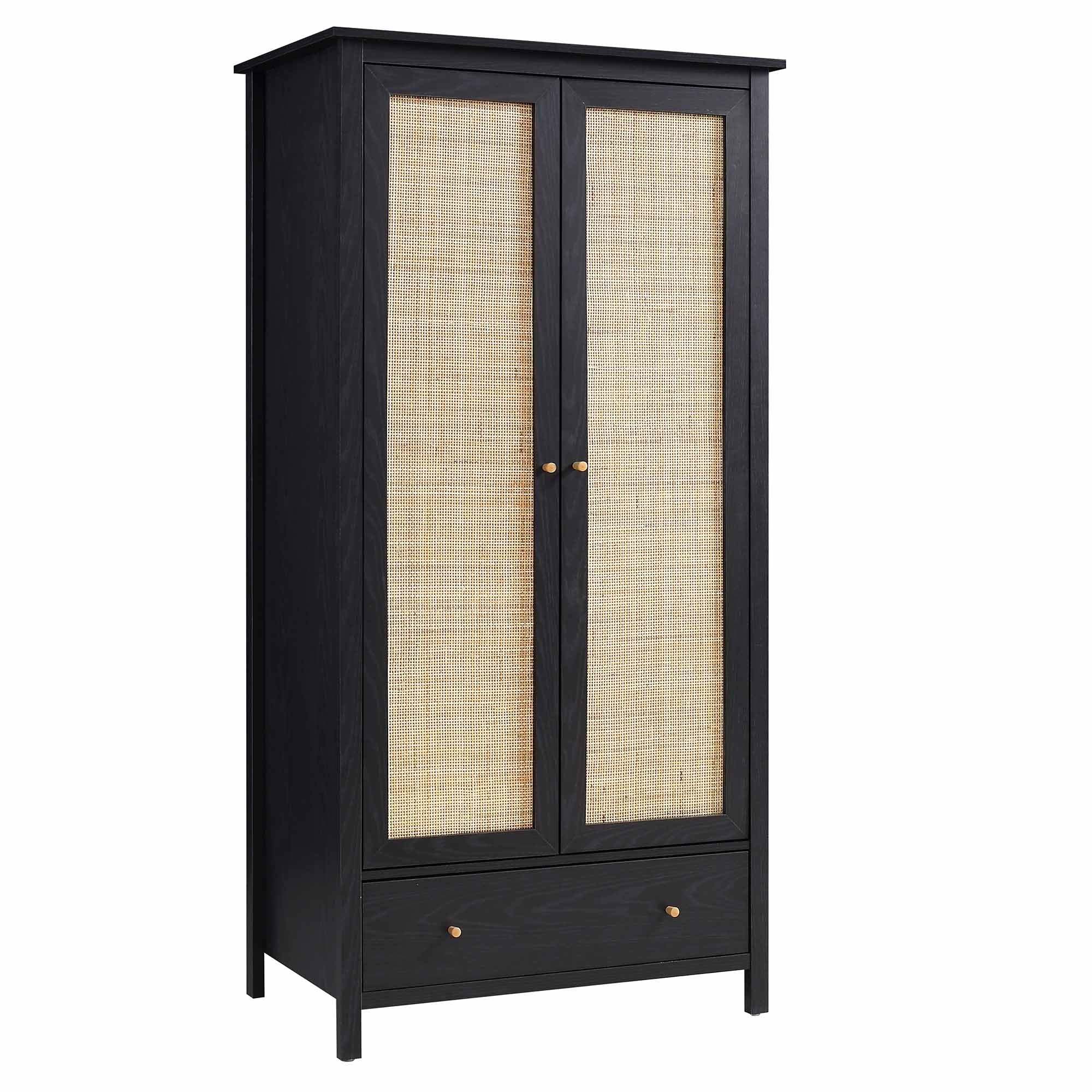 Frances Rattan Double Wardrobe with 1 Drawer, Black - Image 5