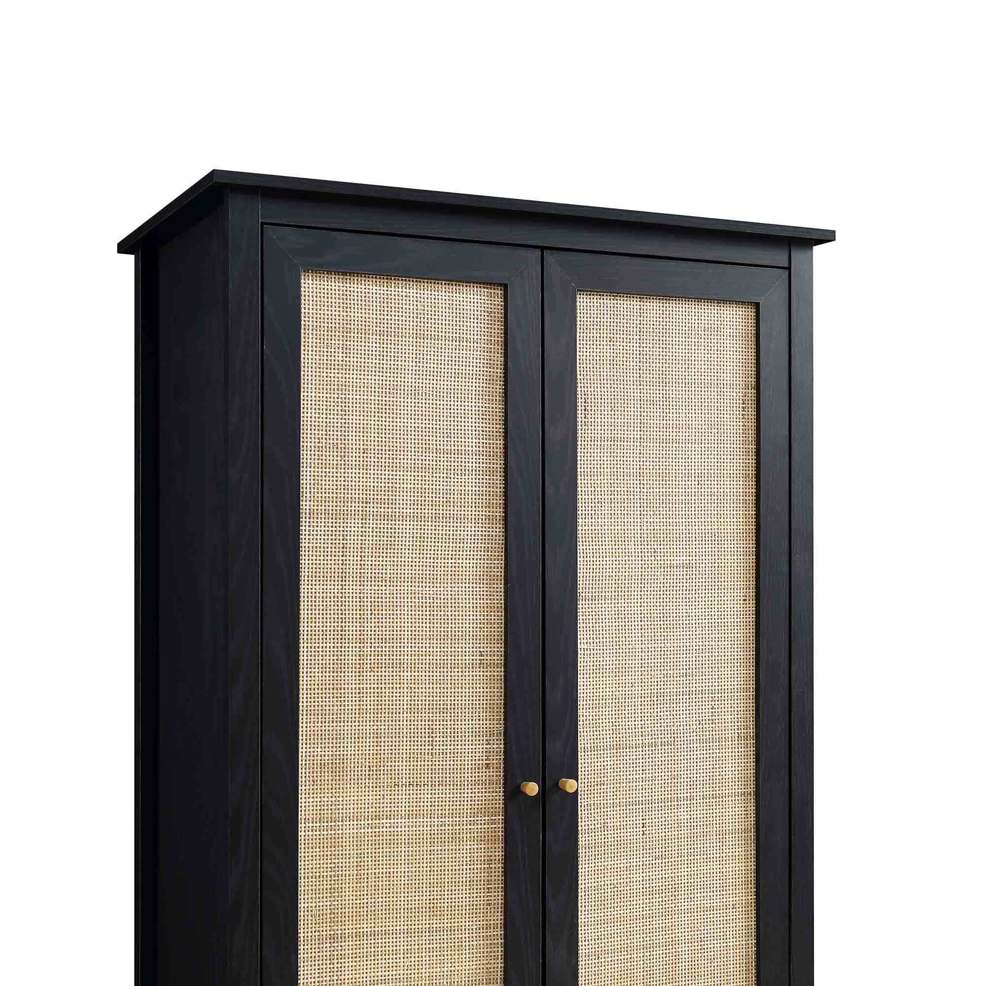 Frances Rattan Double Wardrobe with 1 Drawer, Black - Image 9