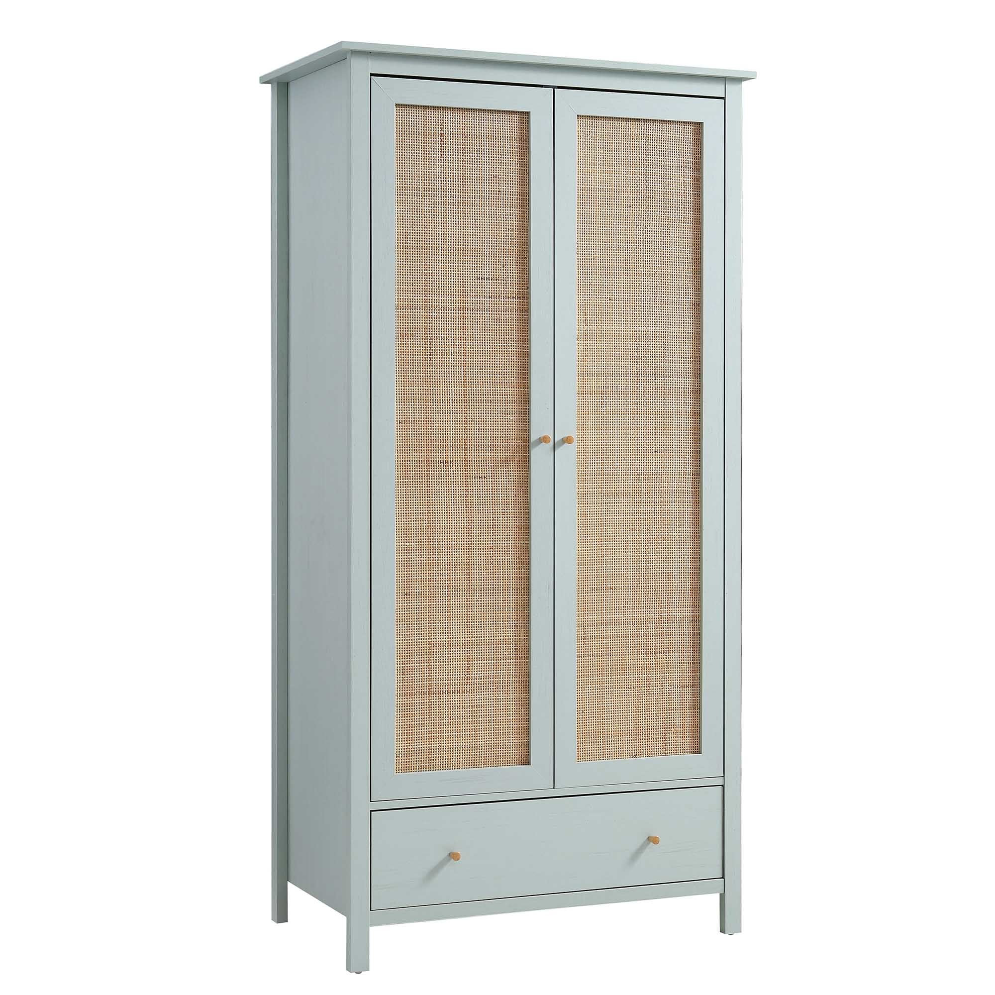 Frances Rattan Double Wardrobe with 1 Drawer, Mint - Image 4