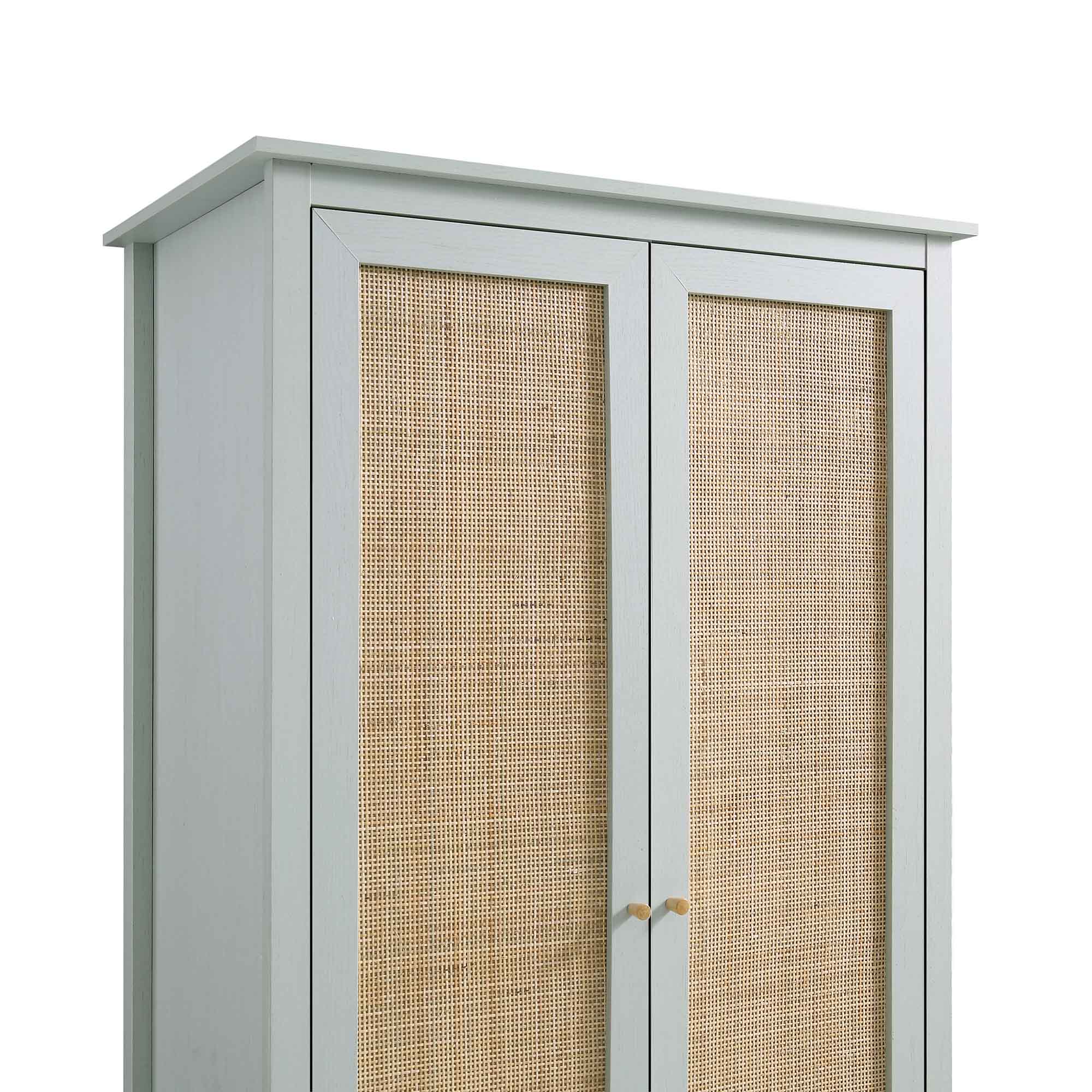 Frances Rattan Double Wardrobe with 1 Drawer, Mint - Image 8