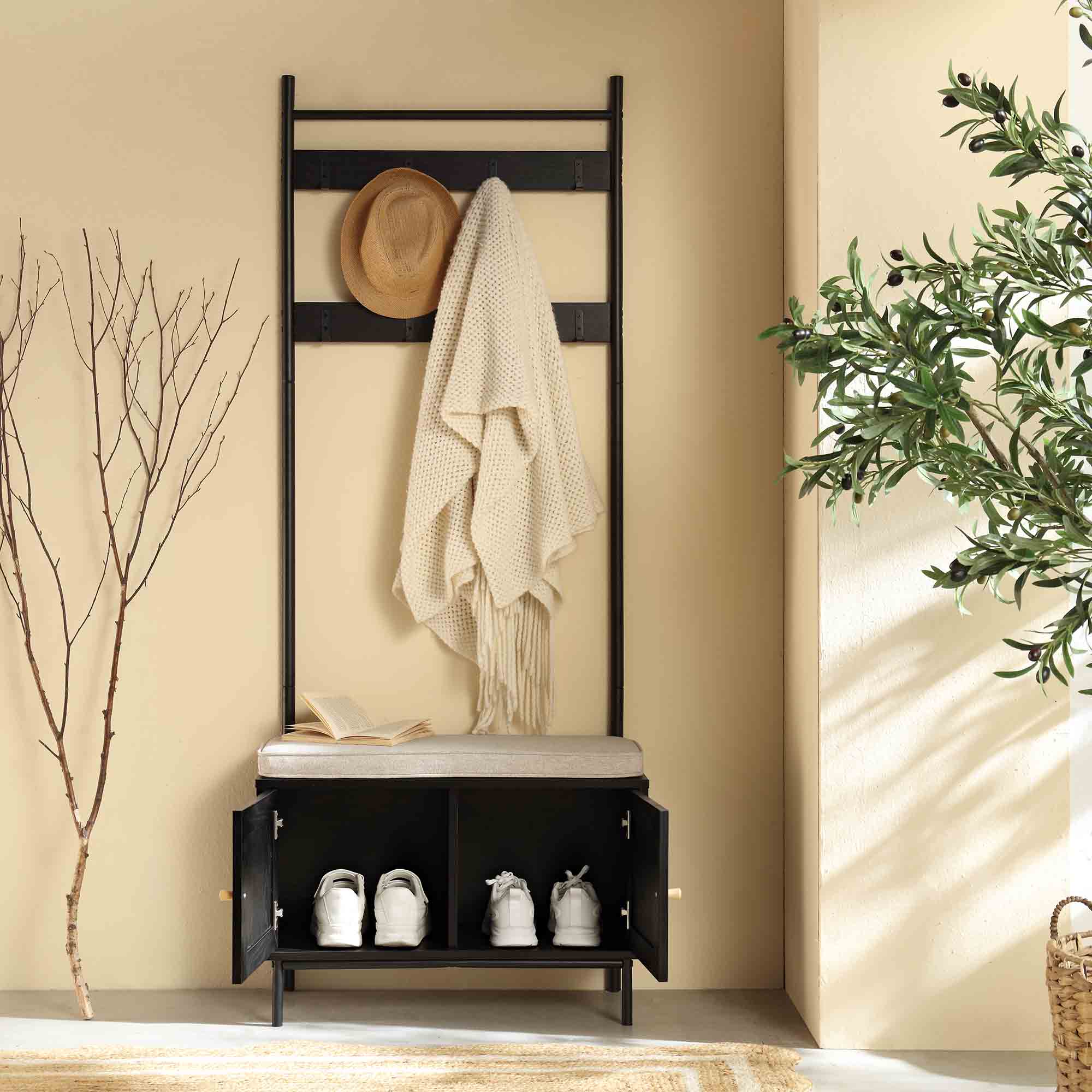 Frances Woven Hallway Unit with Cushion, Black - Image 3