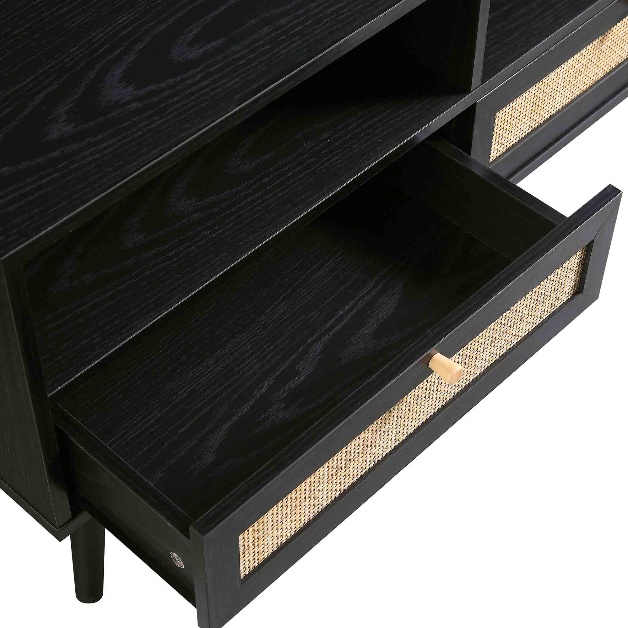 Frances Woven Rattan 160cm 3-Drawer TV Unit, Black - Image 12