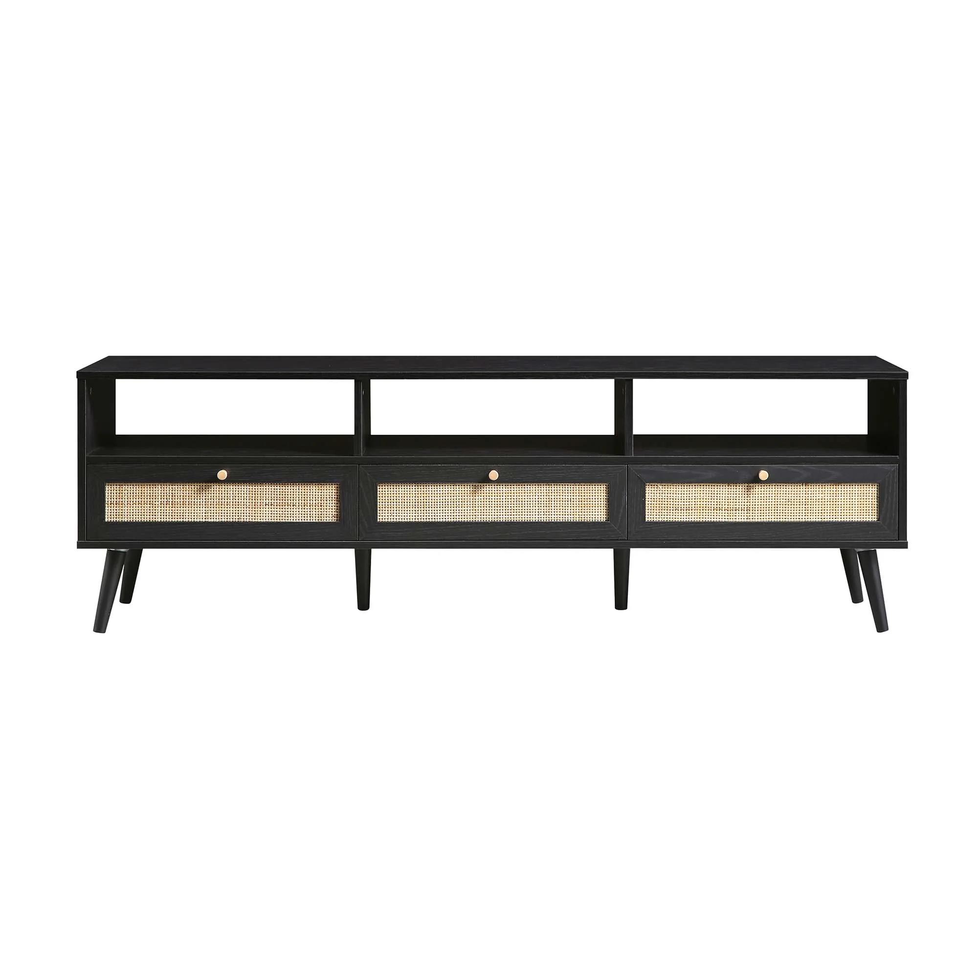 Frances Woven Rattan 160cm 3-Drawer TV Unit, Black - Image 4
