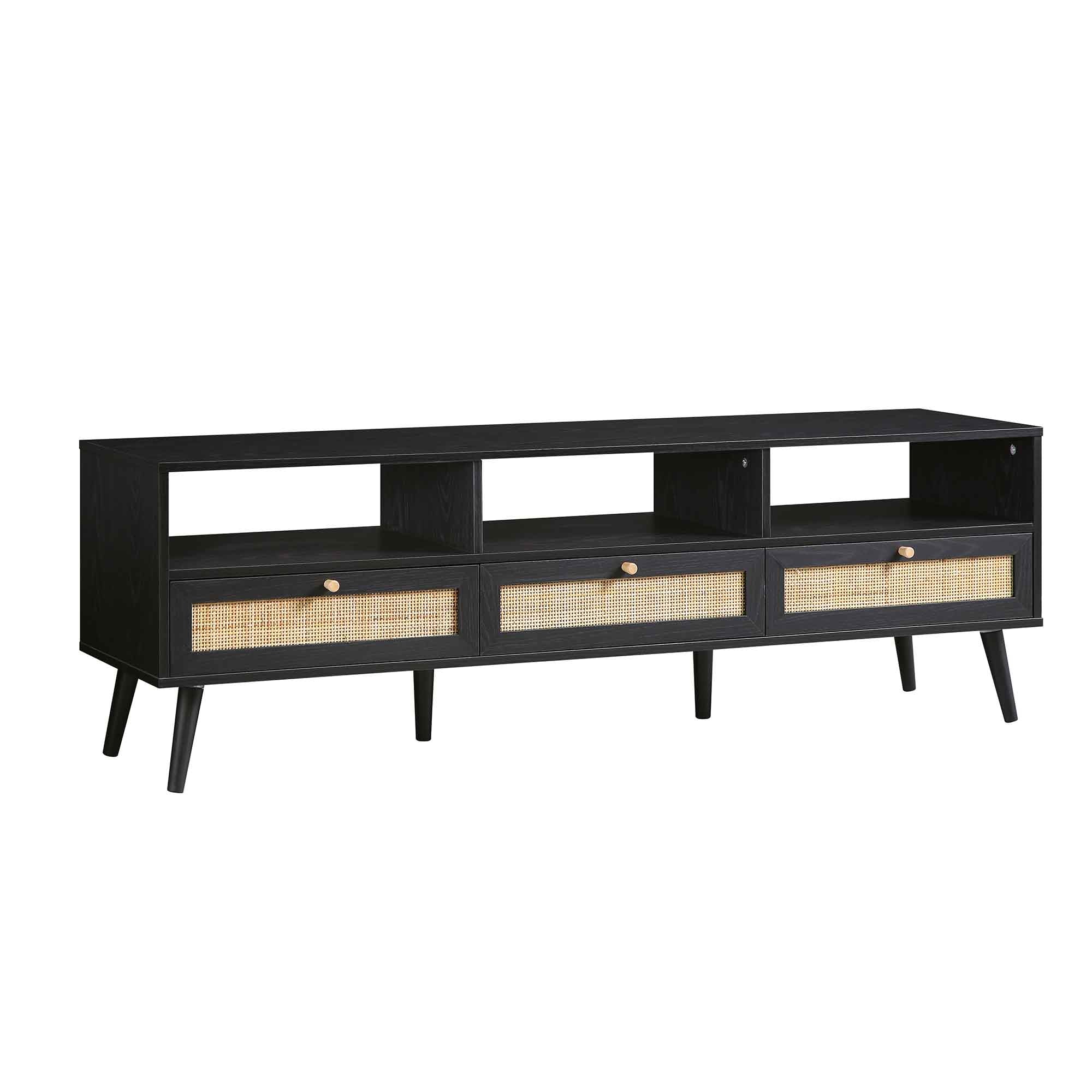 Frances Woven Rattan 160cm 3-Drawer TV Unit, Black - Image 5