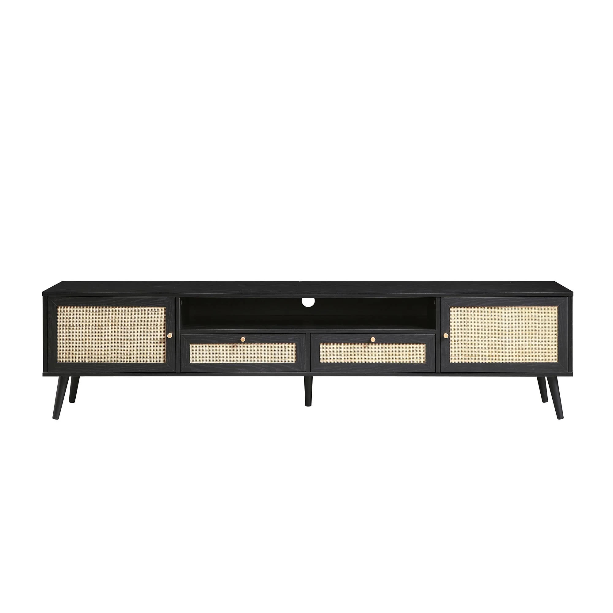Frances Woven Rattan 200cm Wide TV Unit, Black - Image 4