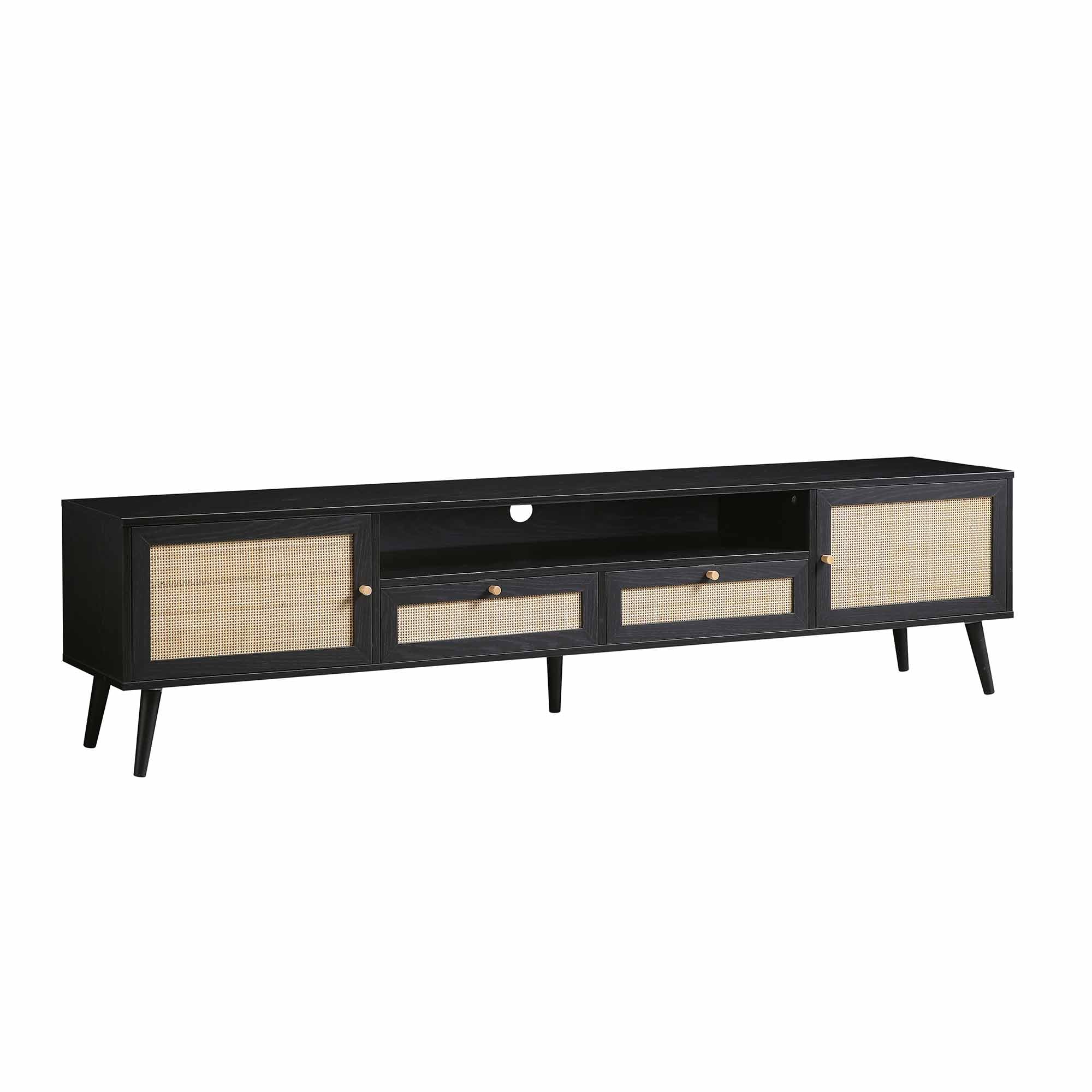 Frances Woven Rattan 200cm Wide TV Unit, Black - Image 5