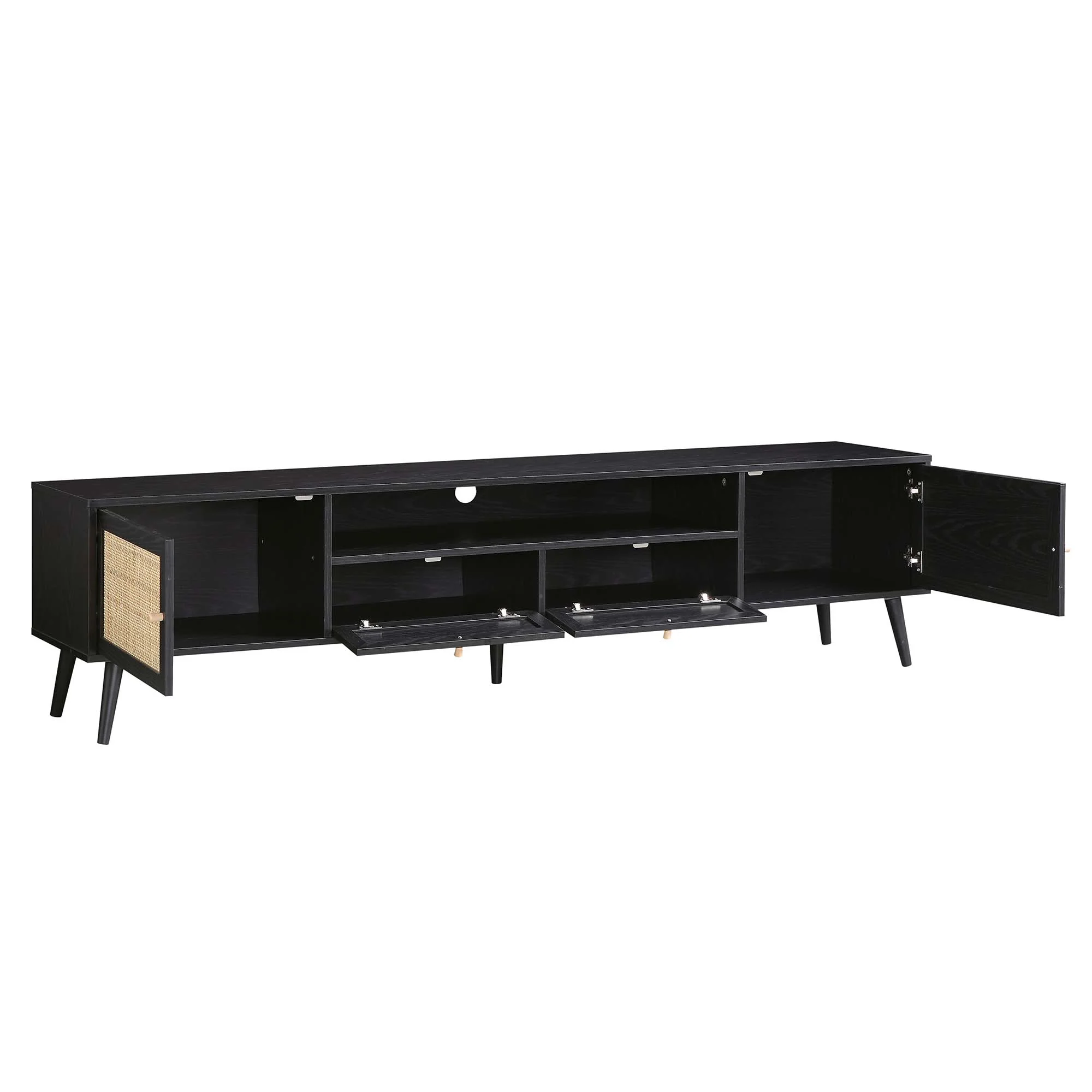 Frances Woven Rattan 200cm Wide TV Unit, Black - Image 7