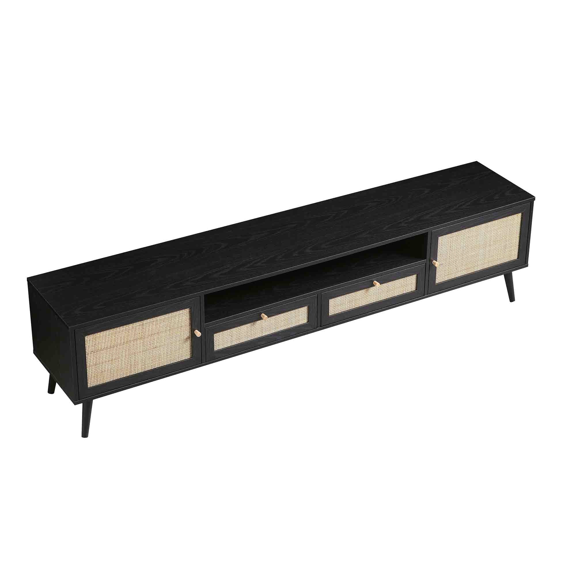Frances Woven Rattan 200cm Wide TV Unit, Black - Image 8