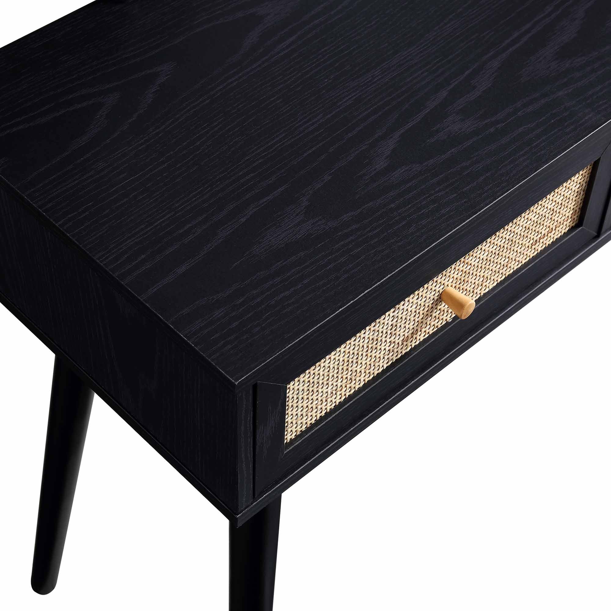 Frances Woven Rattan Dressing Table with Mirror, Black - Image 11