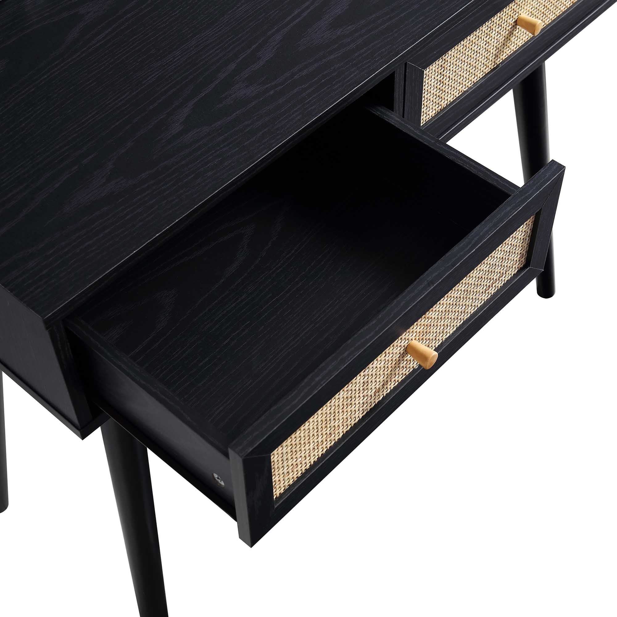 Frances Woven Rattan Dressing Table with Mirror, Black - Image 12