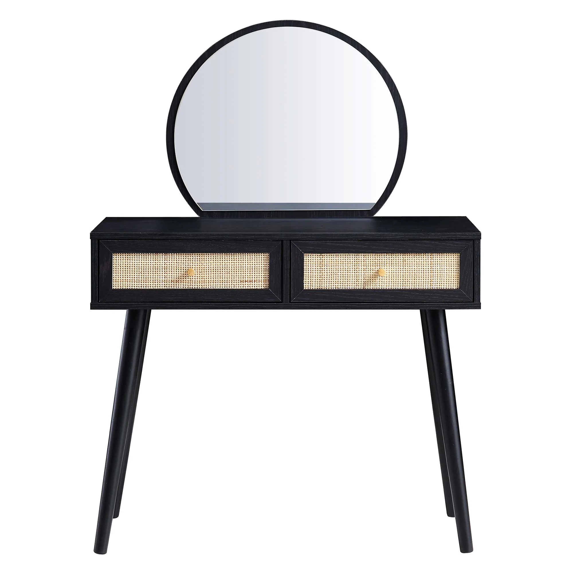 Frances Woven Rattan Dressing Table with Mirror, Black - Image 3