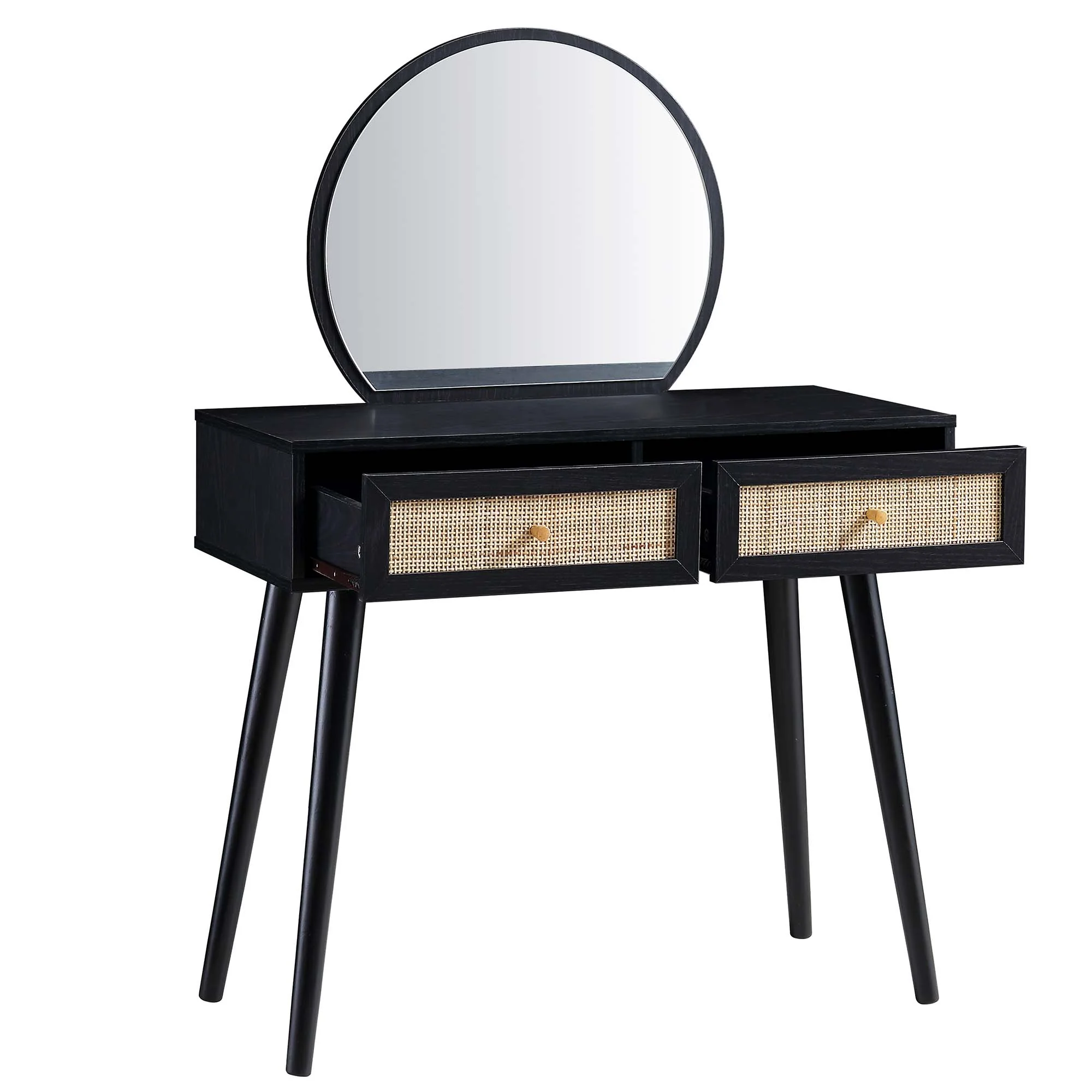 Frances Woven Rattan Dressing Table with Mirror, Black - Image 4