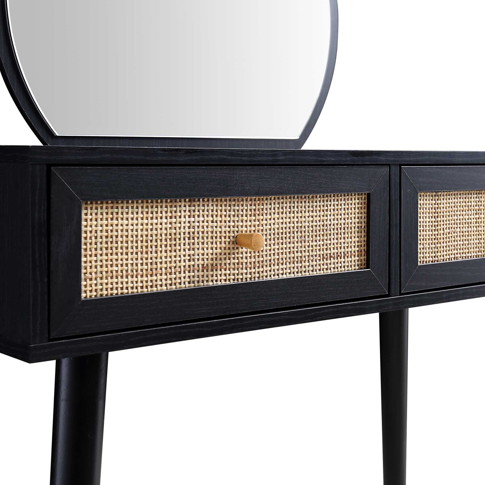 Frances Woven Rattan Dressing Table with Mirror, Black - Image 9