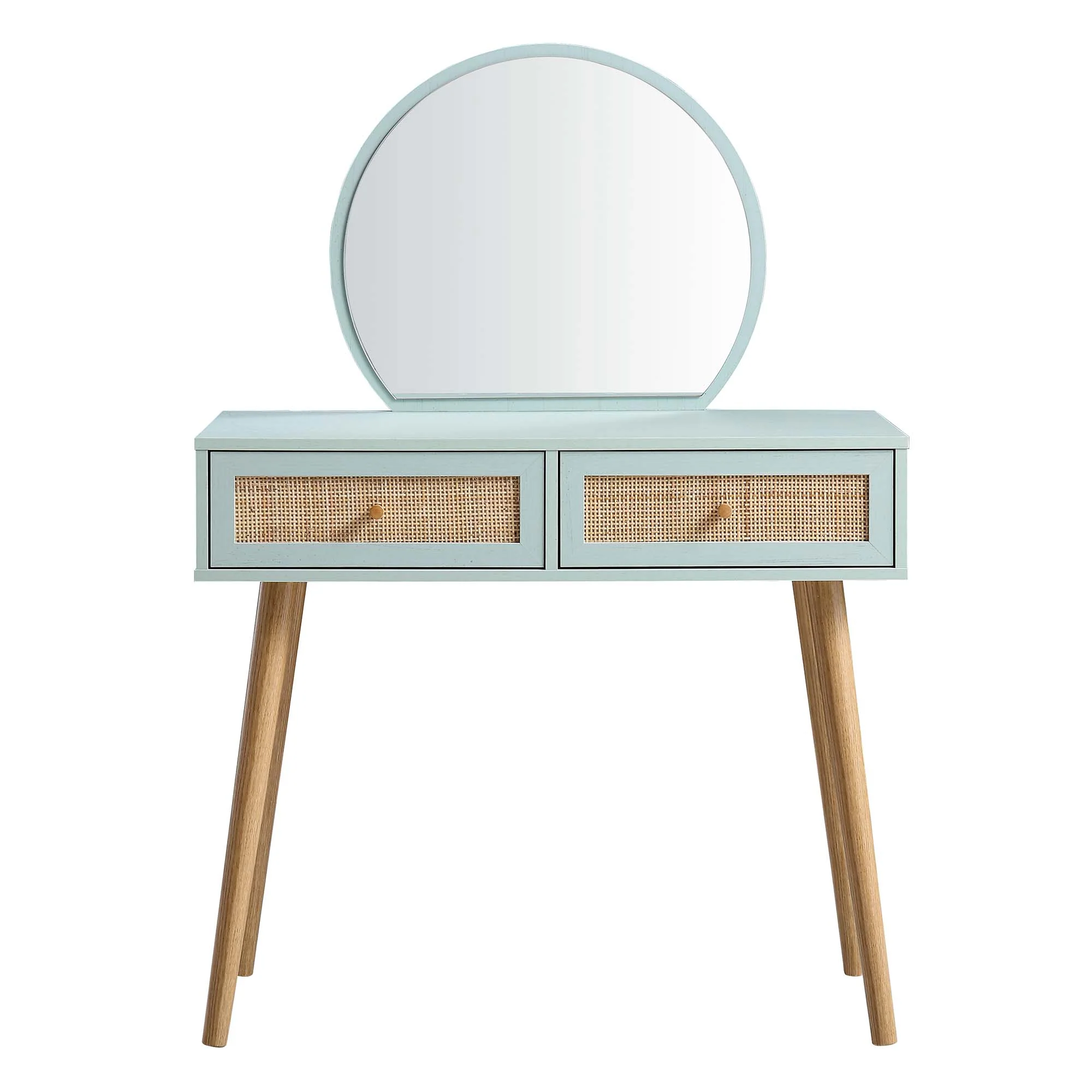 Frances Woven Rattan Dressing Table with Mirror, Mint - Image 3