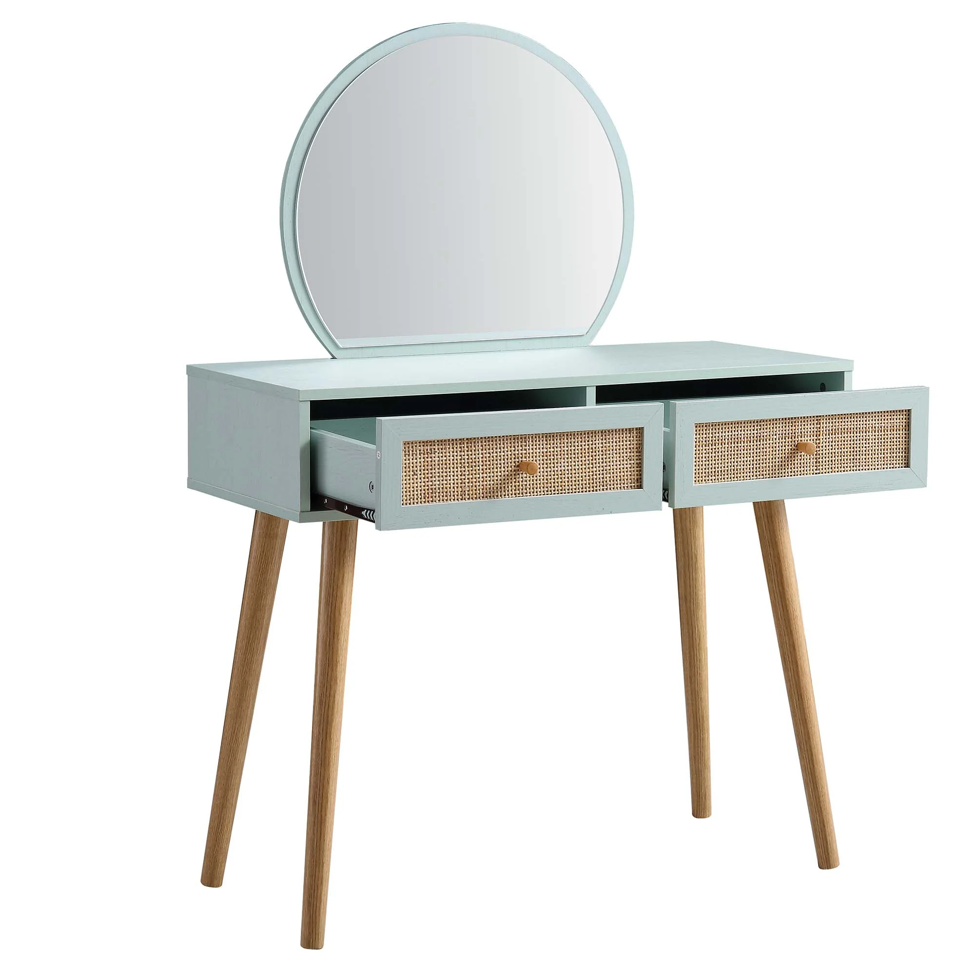 Frances Woven Rattan Dressing Table with Mirror, Mint - Image 4