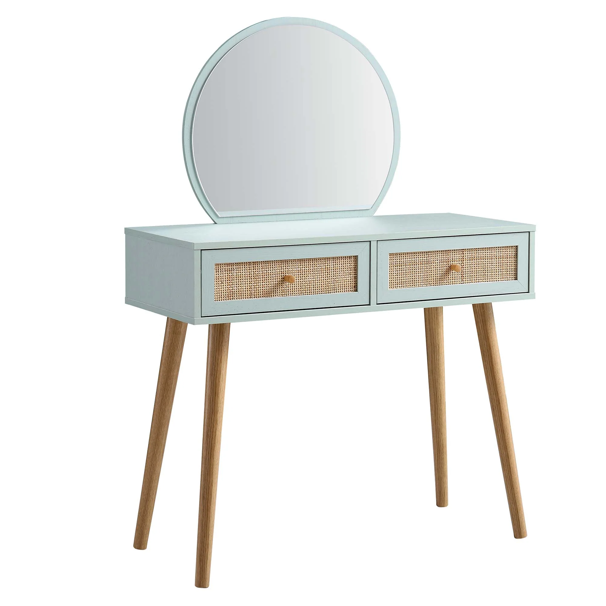 Frances Woven Rattan Dressing Table with Mirror, Mint - Image 6