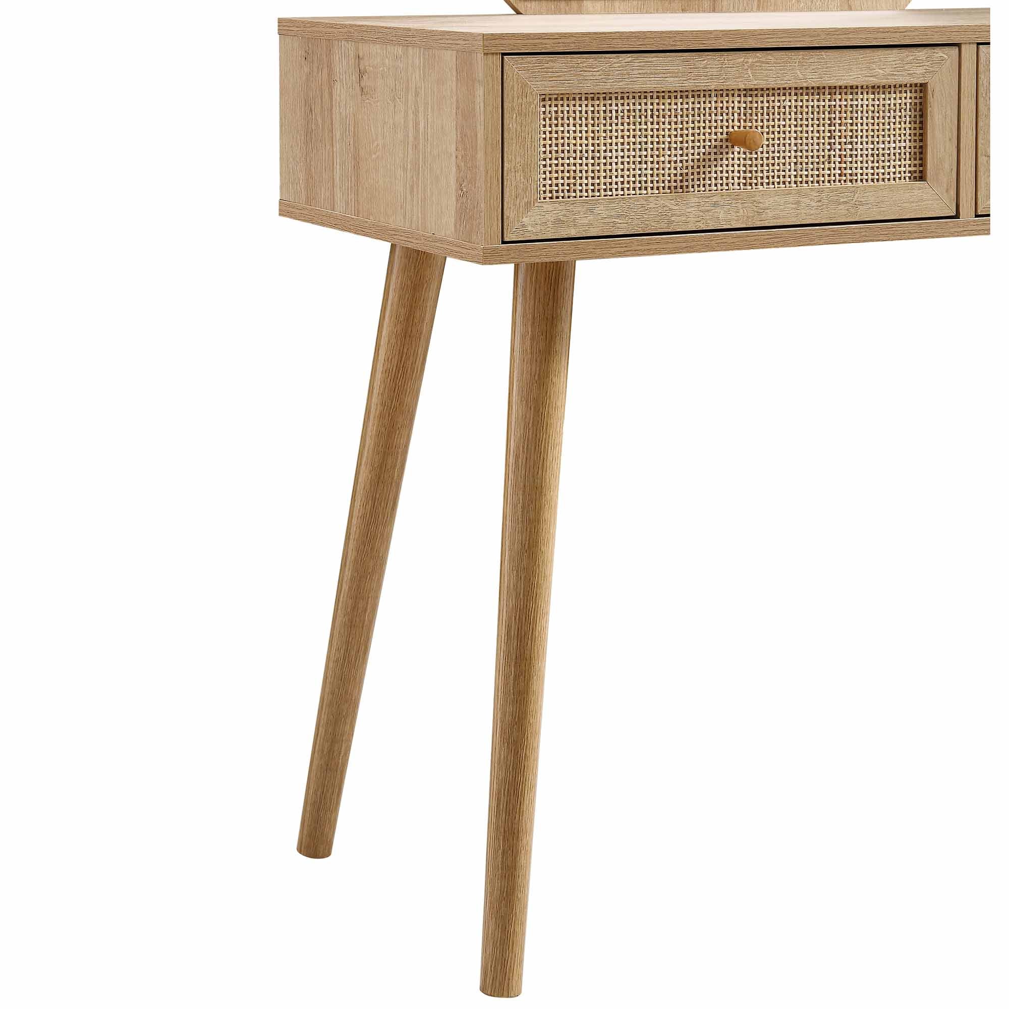 Frances Woven Rattan Dressing Table with Mirror, Natural - Image 9