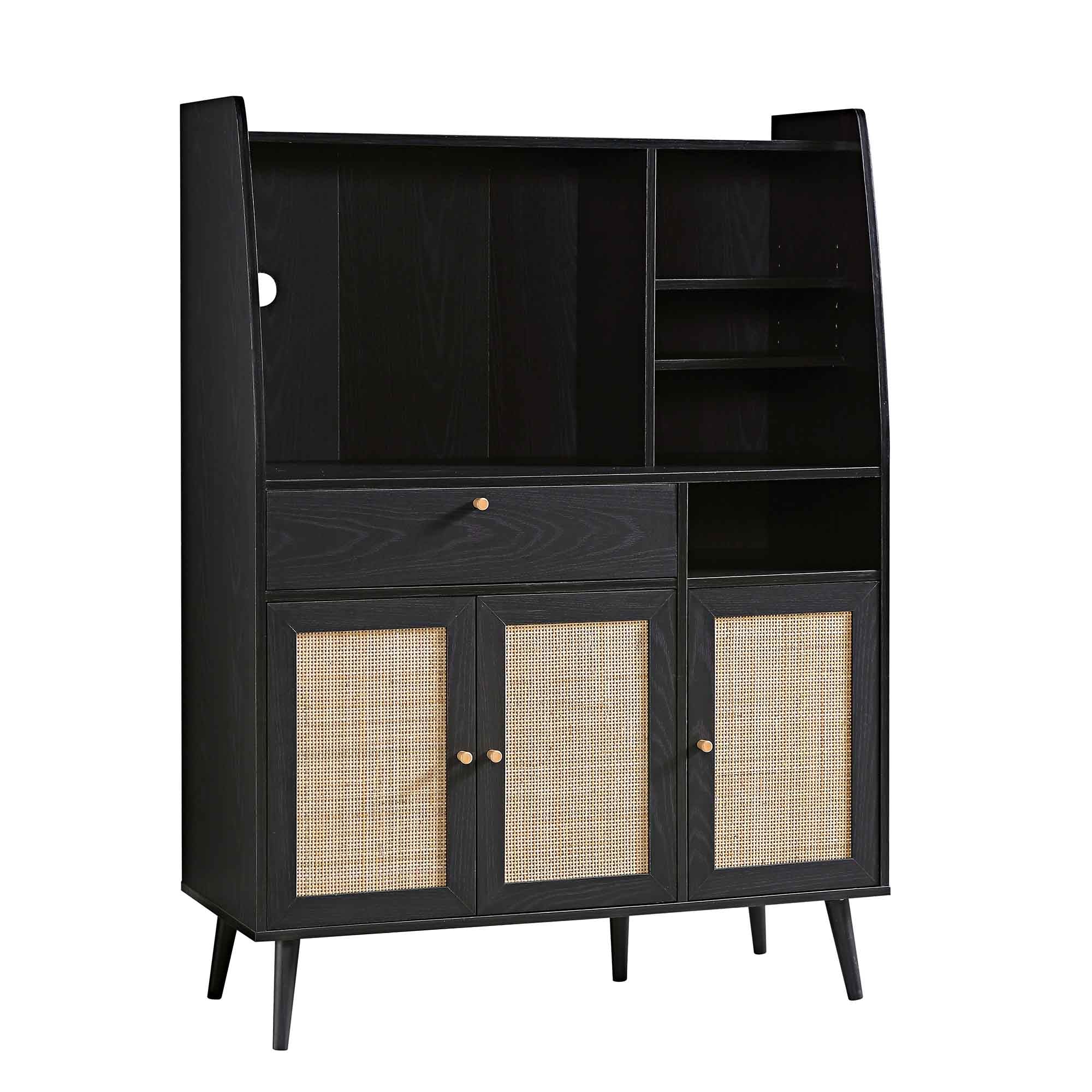 Frances Woven Rattan Kitchen Cabinet, Black - Image 5