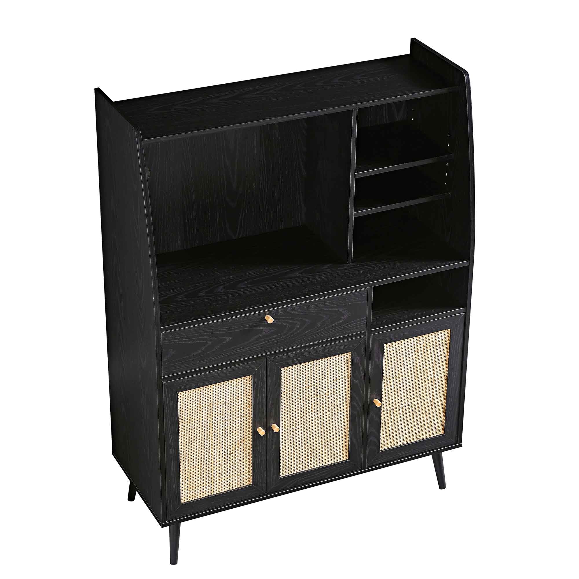 Frances Woven Rattan Kitchen Cabinet, Black - Image 8