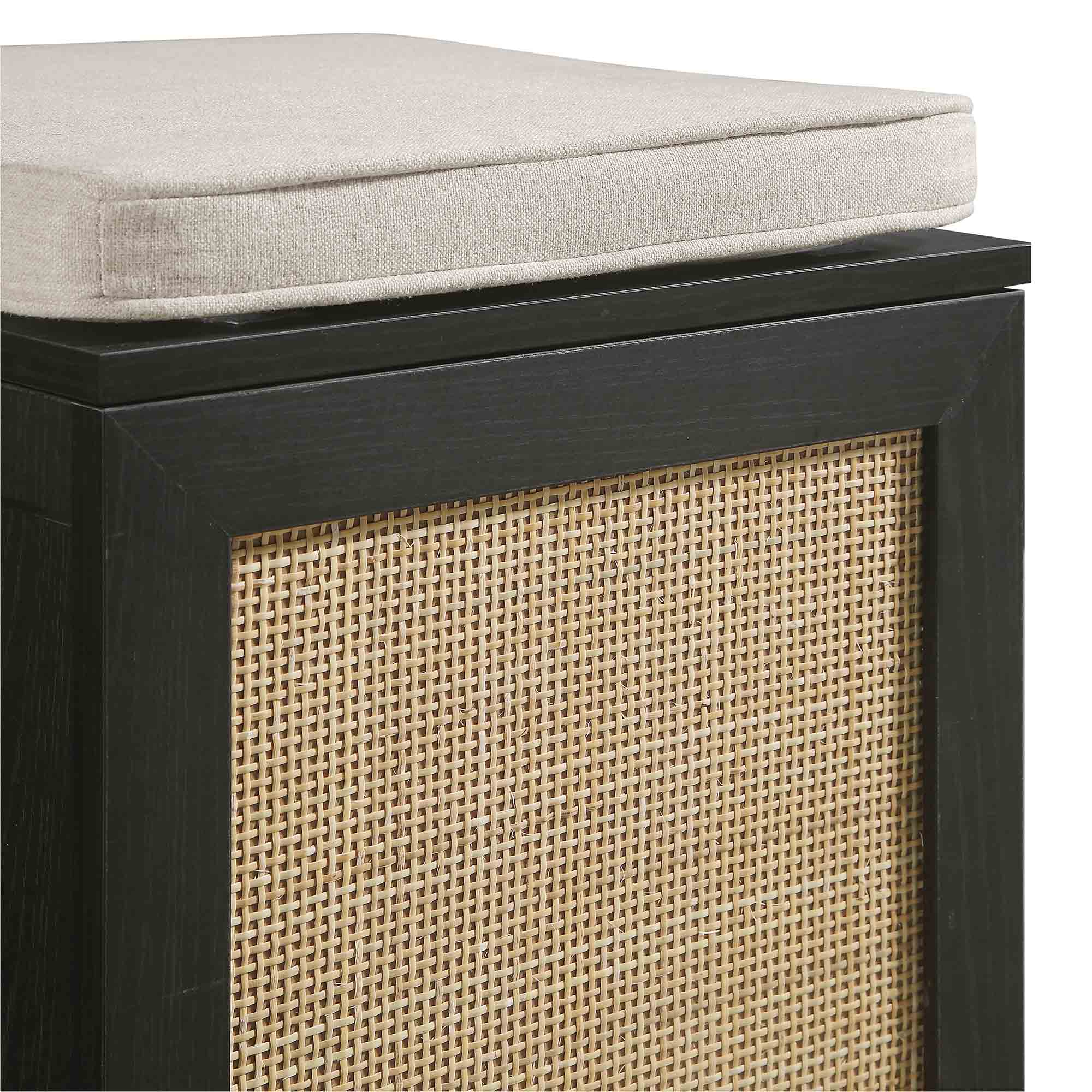Frances Woven Rattan Single Storage Stool with Cushion, Black - Image 11