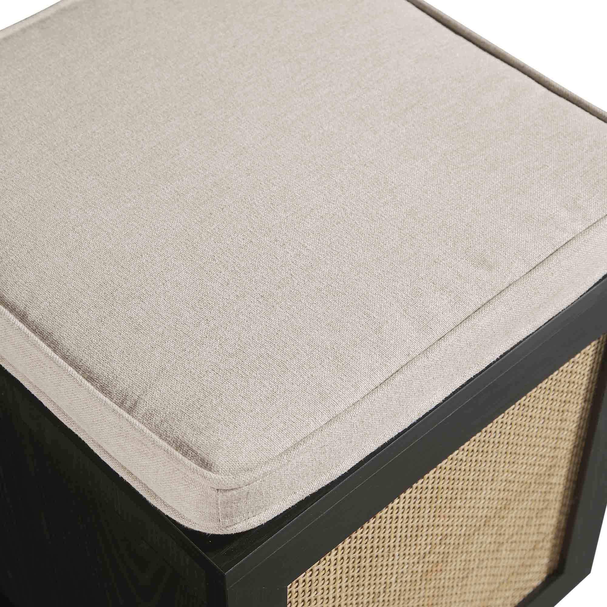 Frances Woven Rattan Single Storage Stool with Cushion, Black - Image 12