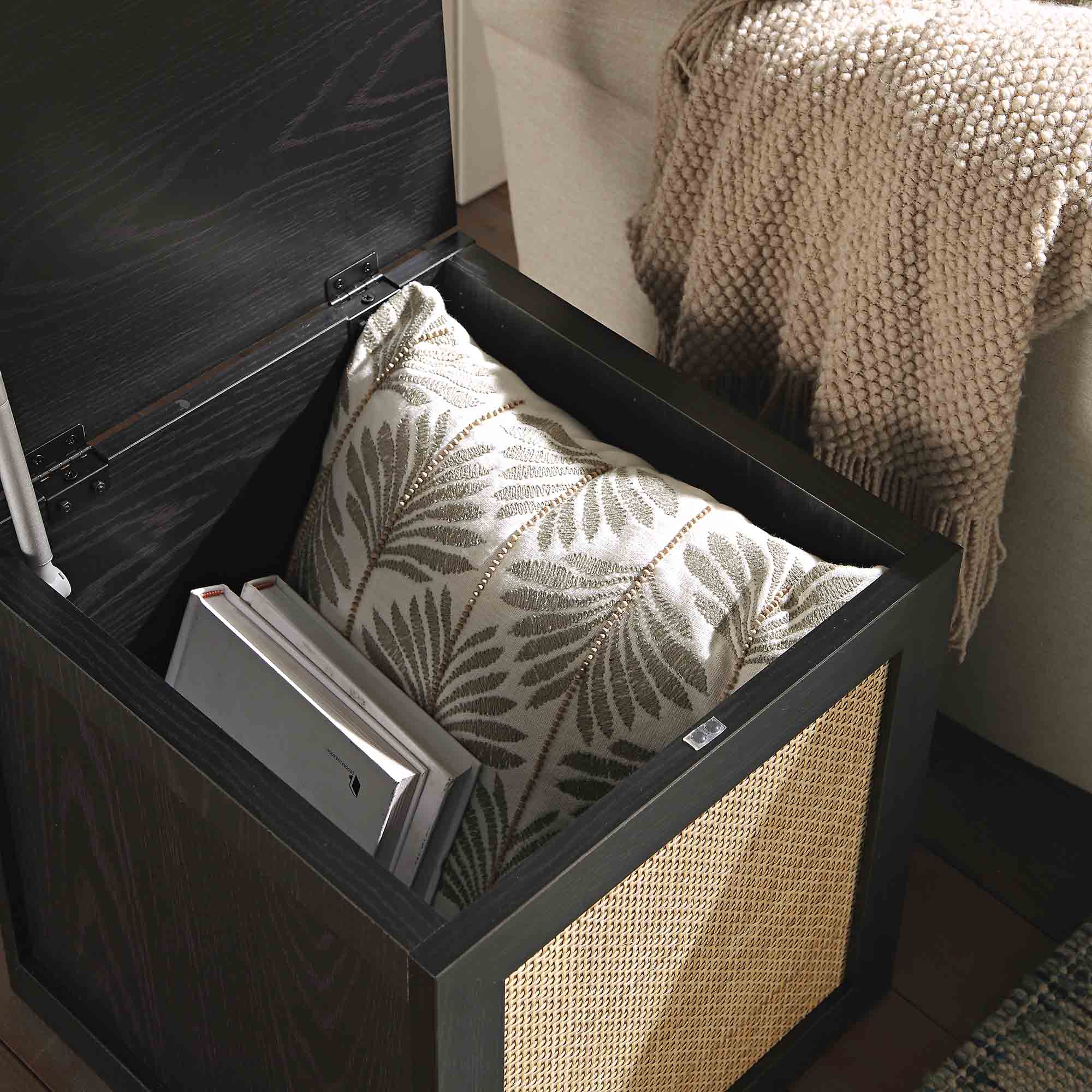 Frances Woven Rattan Single Storage Stool with Cushion, Black - Image 3