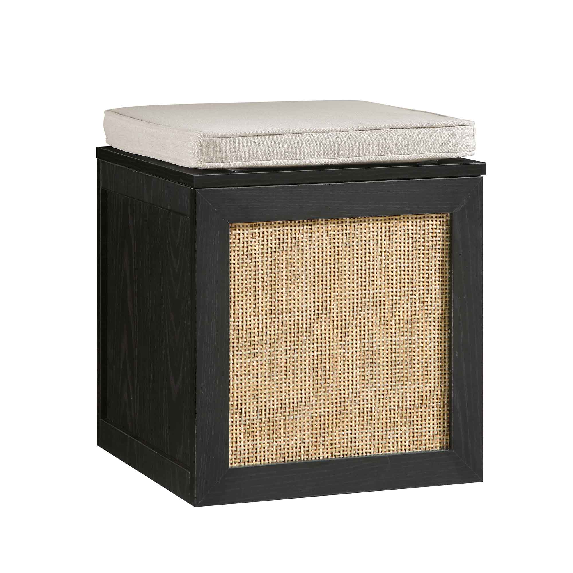 Frances Woven Rattan Single Storage Stool with Cushion, Black - Image 5