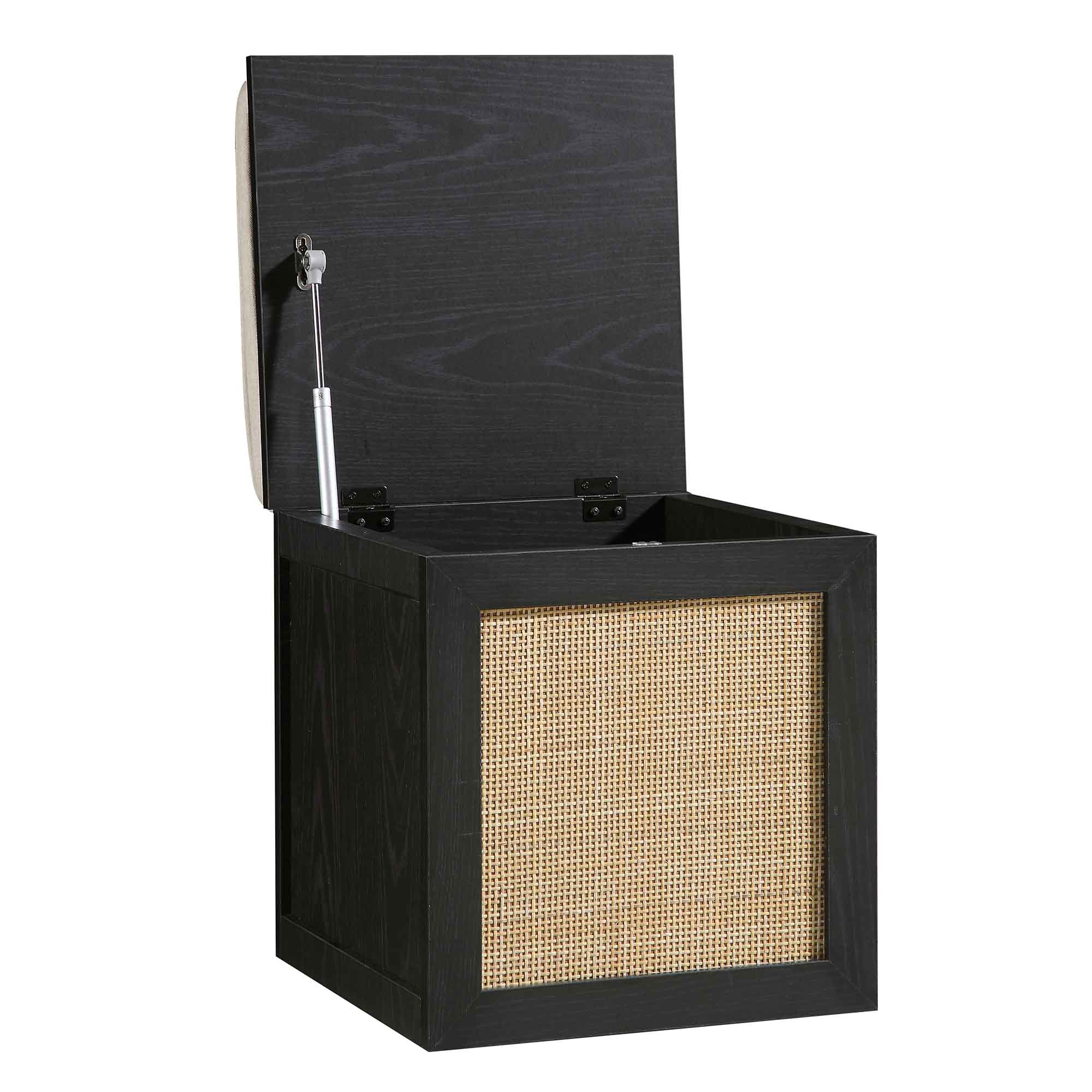 Frances Woven Rattan Single Storage Stool with Cushion, Black - Image 7