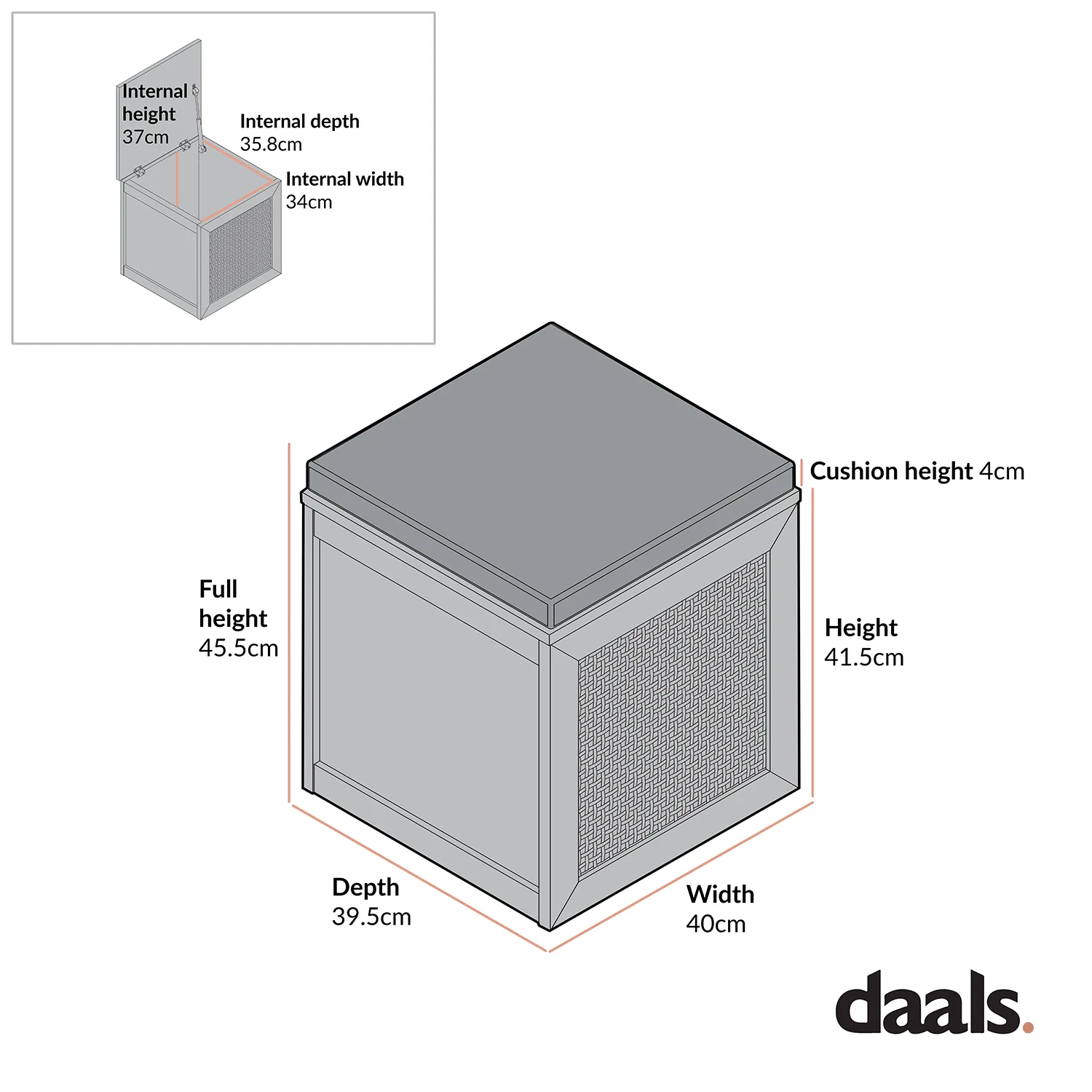 Frances Woven Rattan Single Storage Stool with Cushion, Black - Image 6