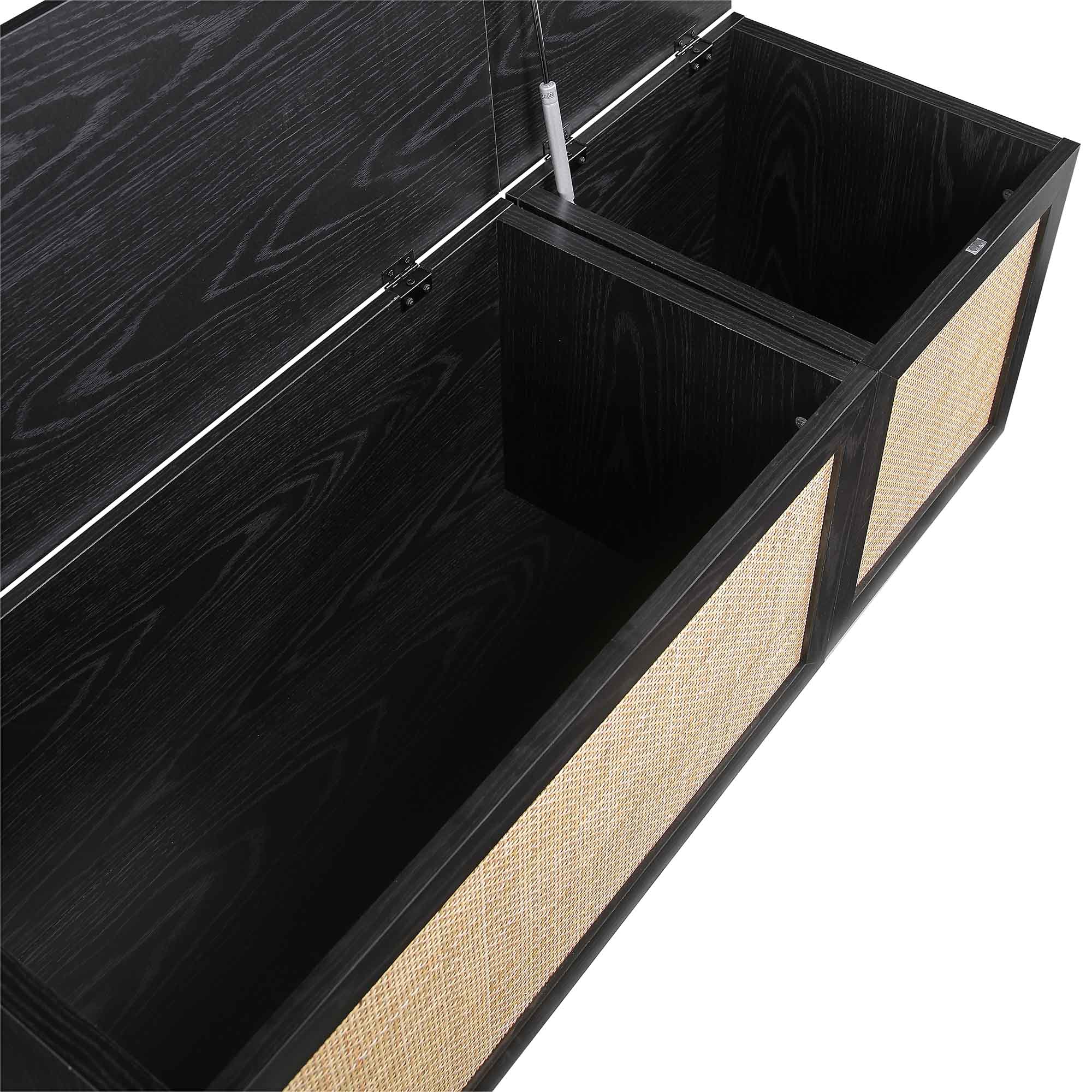 Frances Woven Rattan Triple Storage Stool Set with Cushion, Black - Image 10