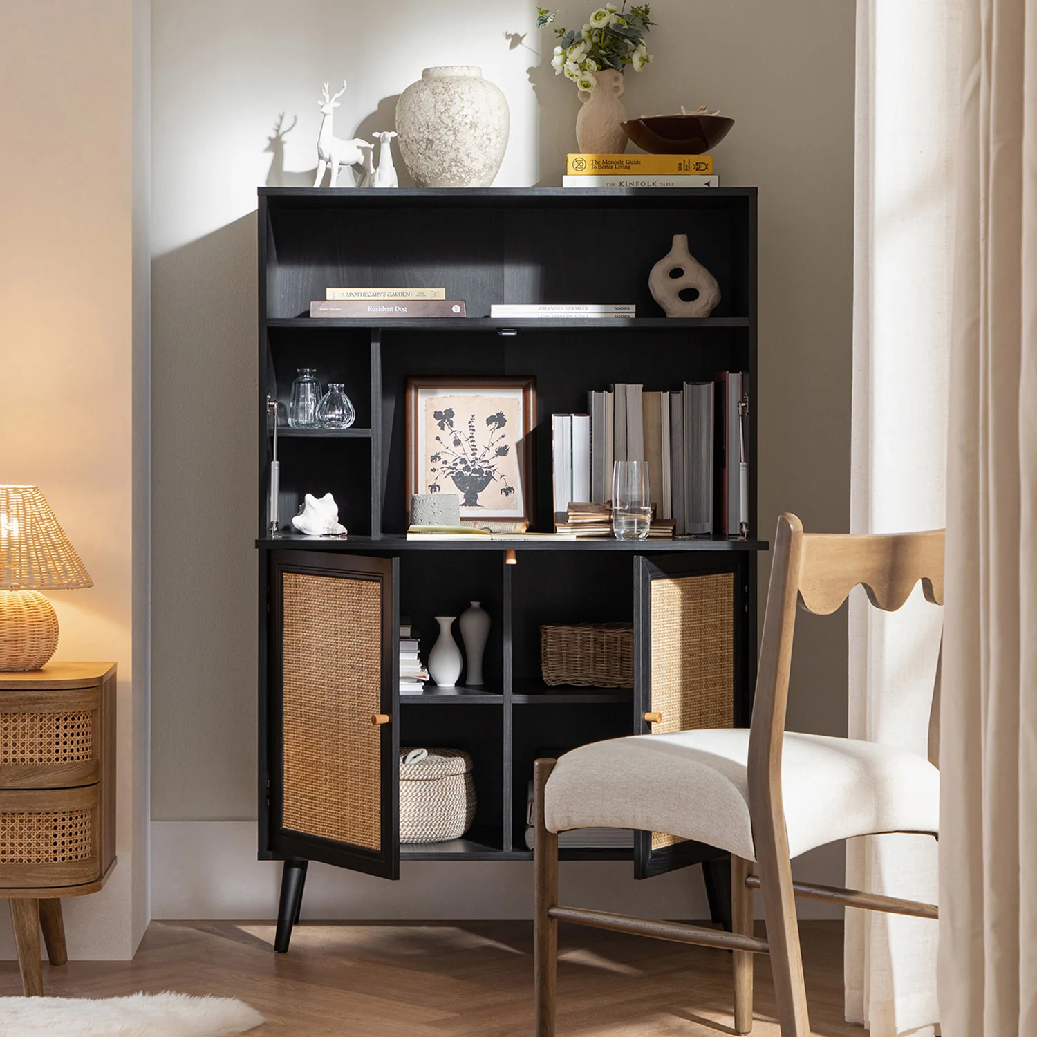 Frances Woven Rattan Writing Bureau, Black - Image 3